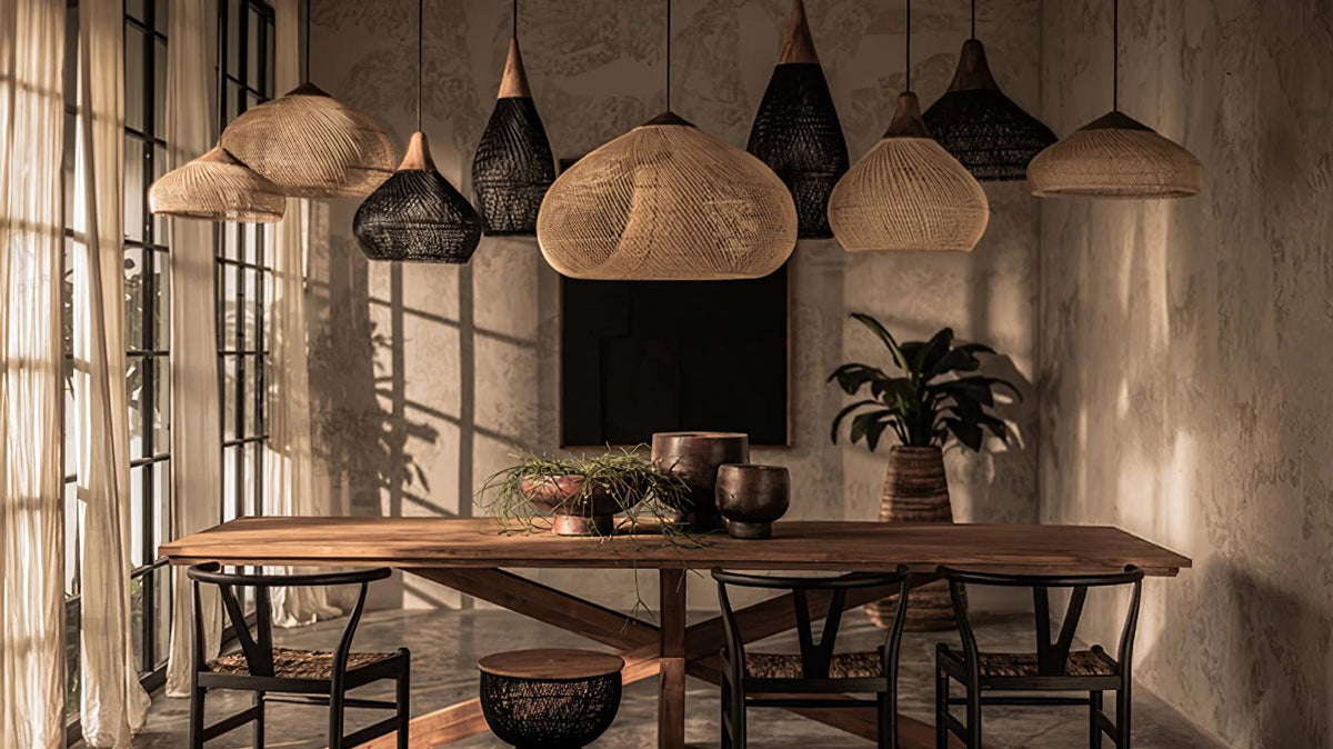 Solavn hanglamp van rotan en hout