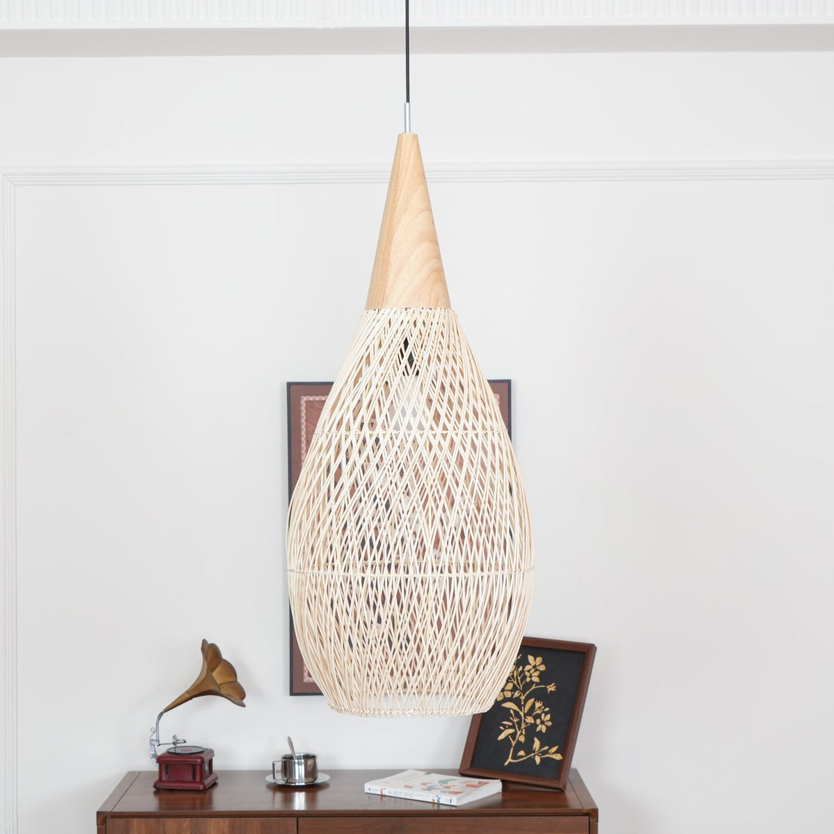 Solavn hanglamp van rotan en hout