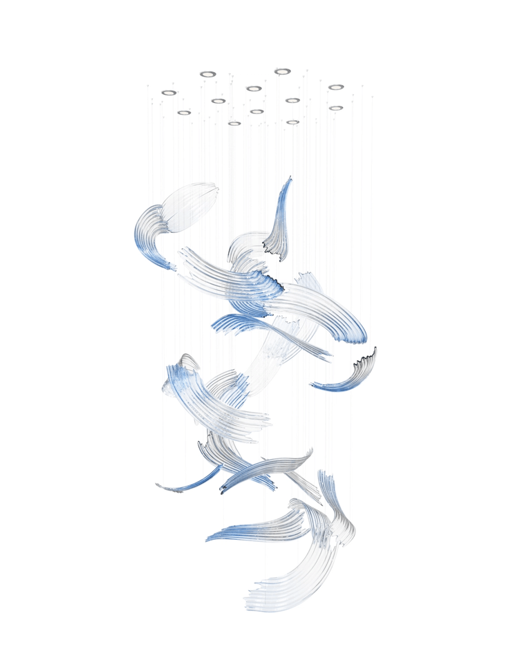 Indigo Brush Abstract Art Blauw & Helder glas Kroonluchter