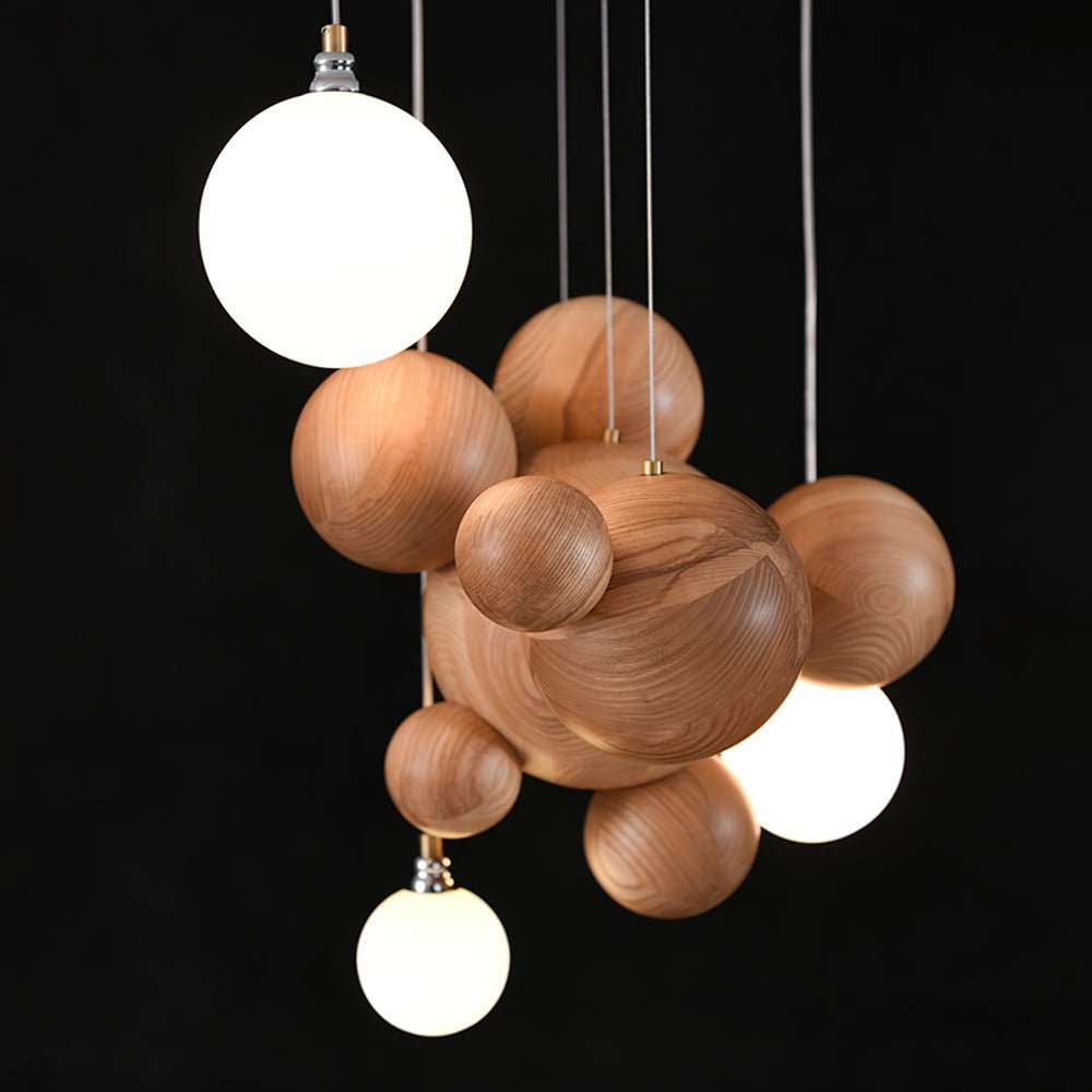 Elveraria Kroonluchter Hout & Acryl Bubbels Cluster