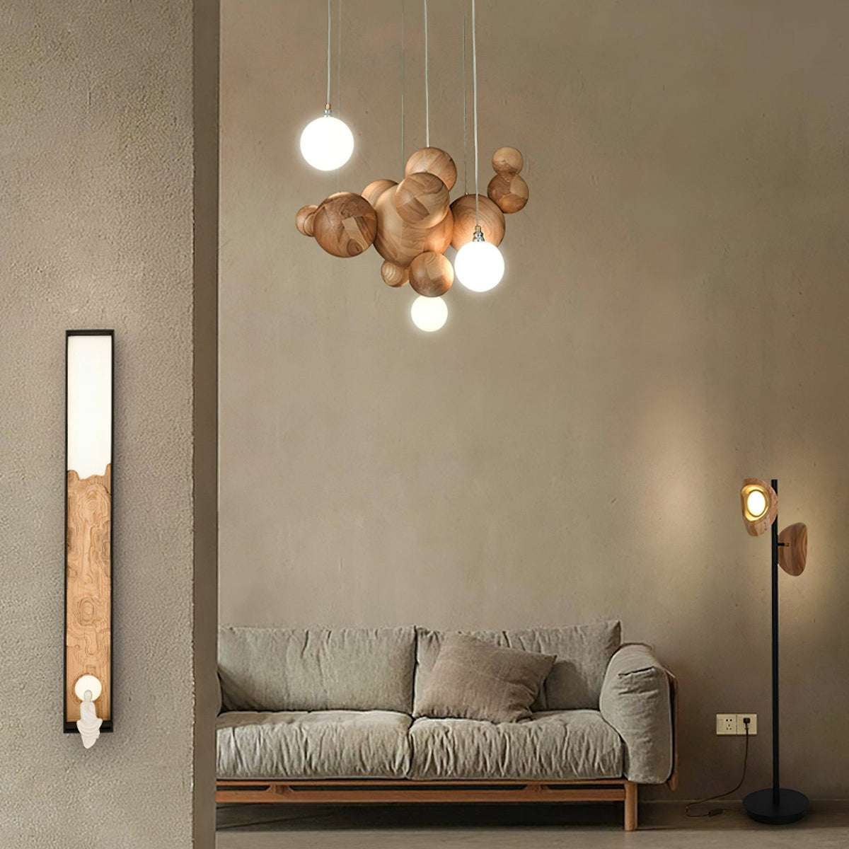 Elveraria Kroonluchter Hout & Acryl Bubbels Cluster