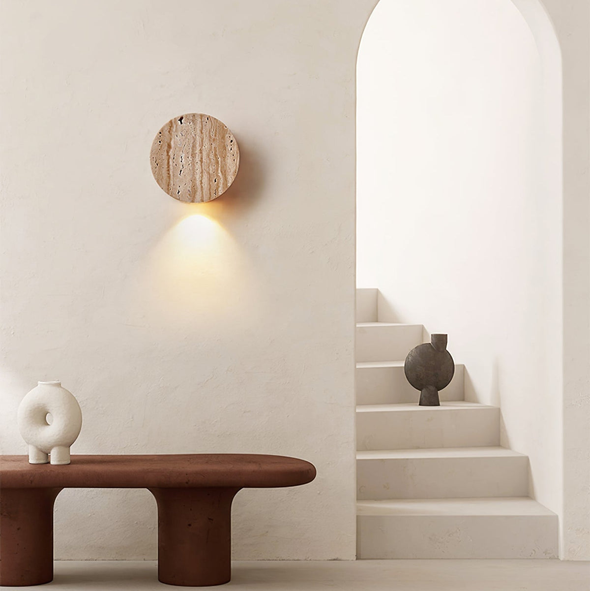 Jenthor wandlamp in geel travertin