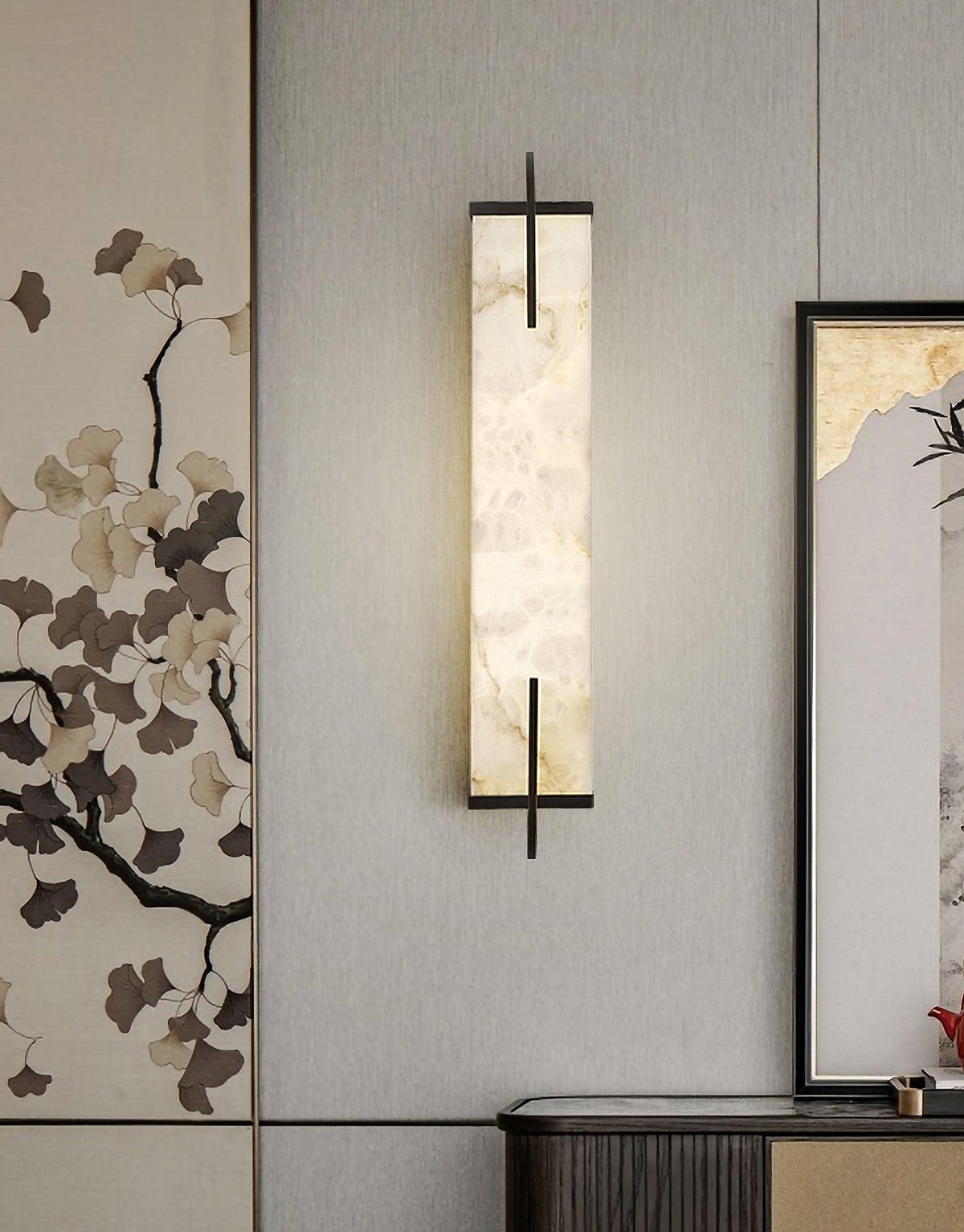 Komino rechthoekige wandlamp in albast