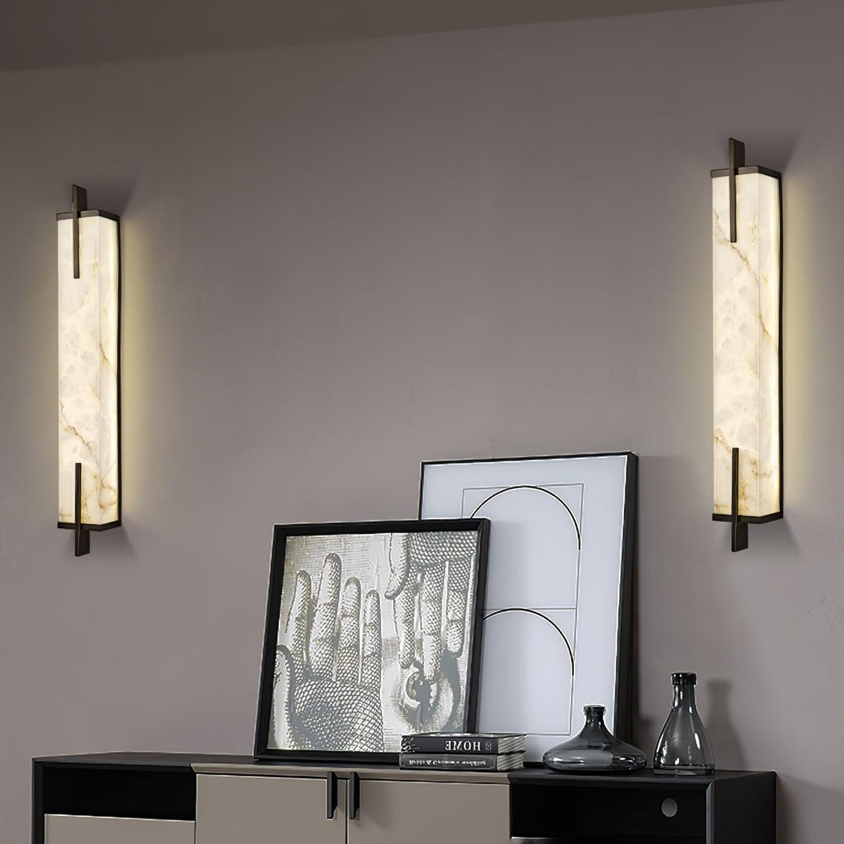 Komino rechthoekige wandlamp in albast