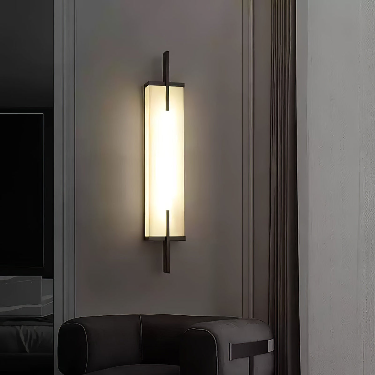 Komino rechthoekige wandlamp in albast