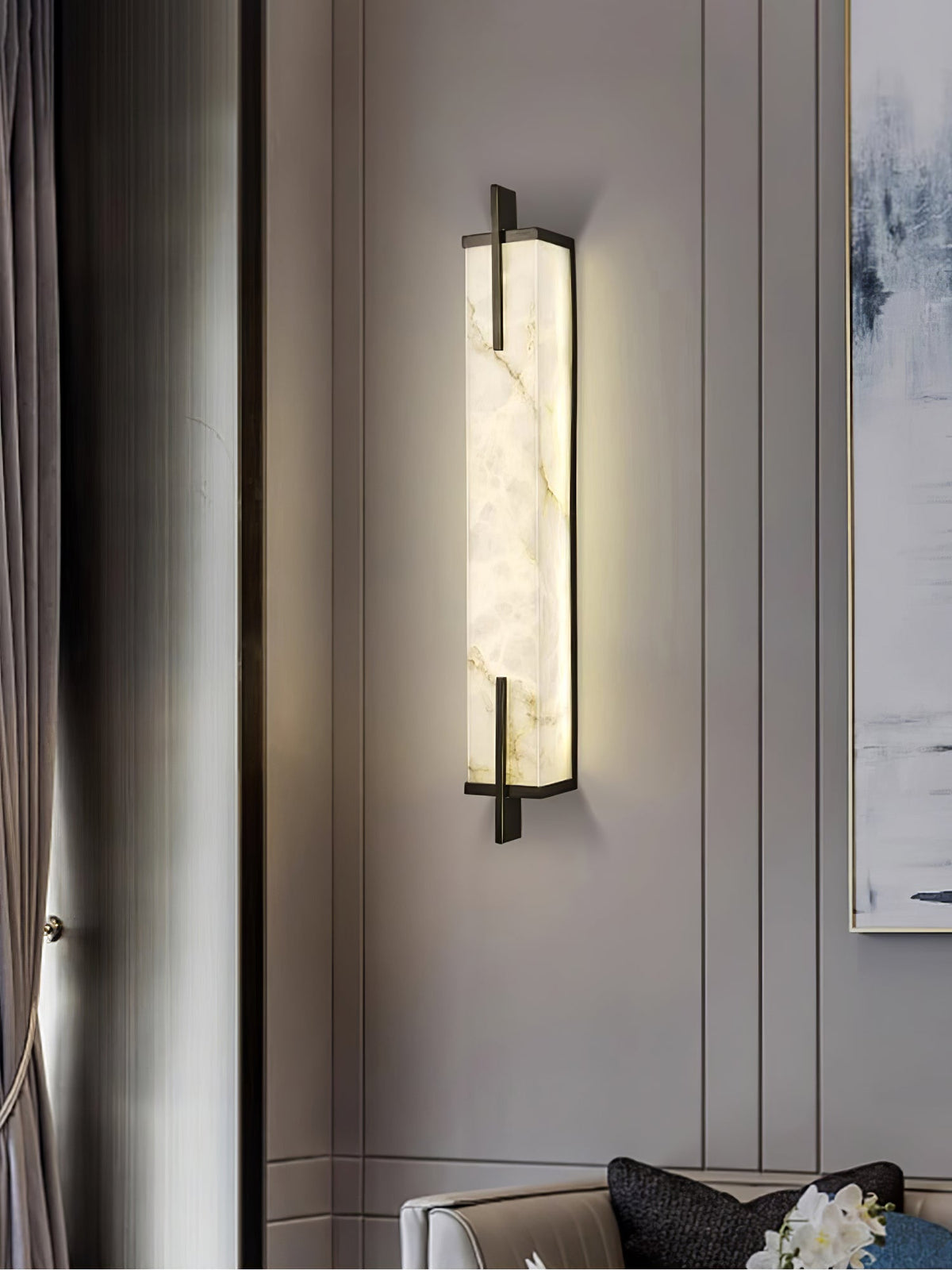 Komino rechthoekige wandlamp in albast