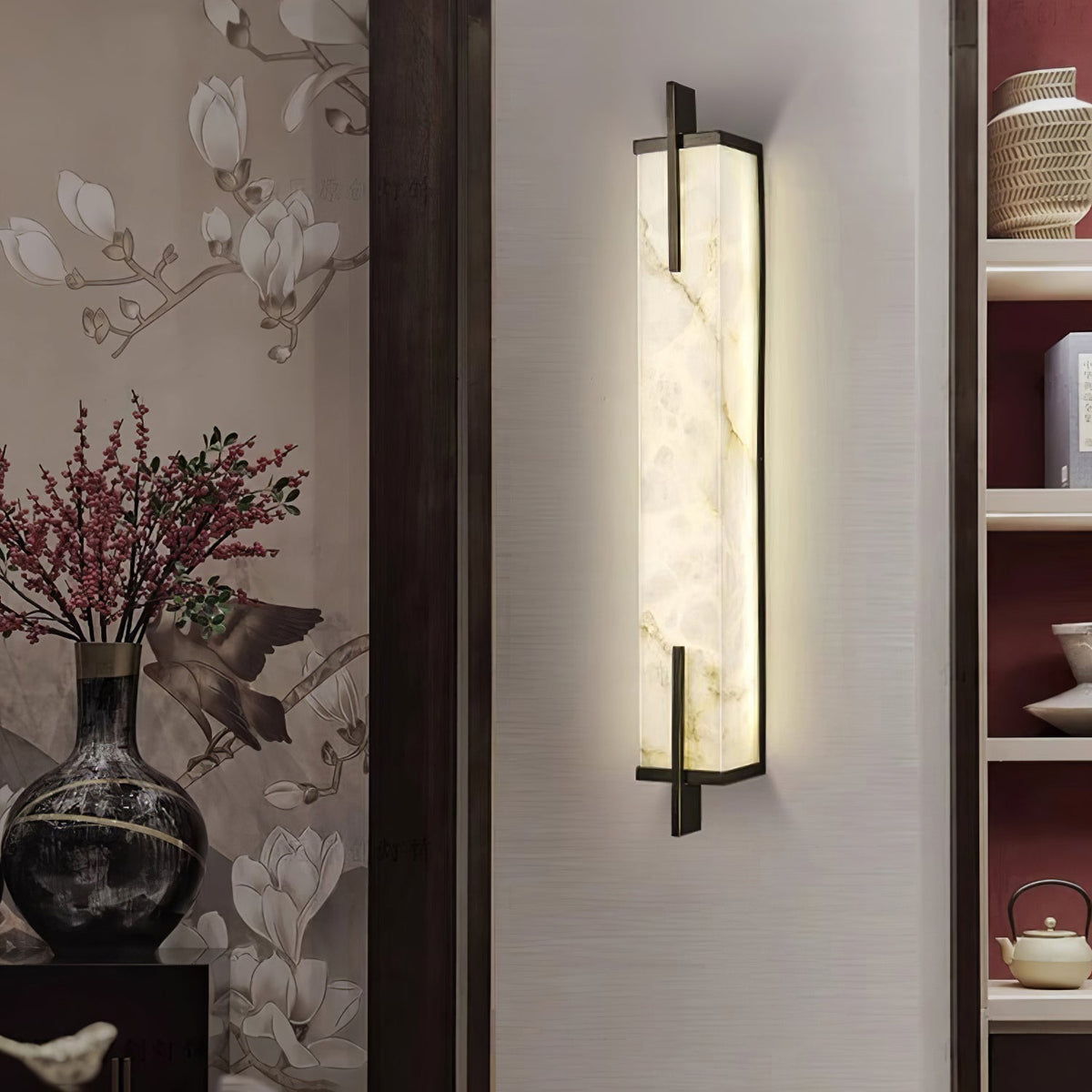 Komino rechthoekige wandlamp in albast