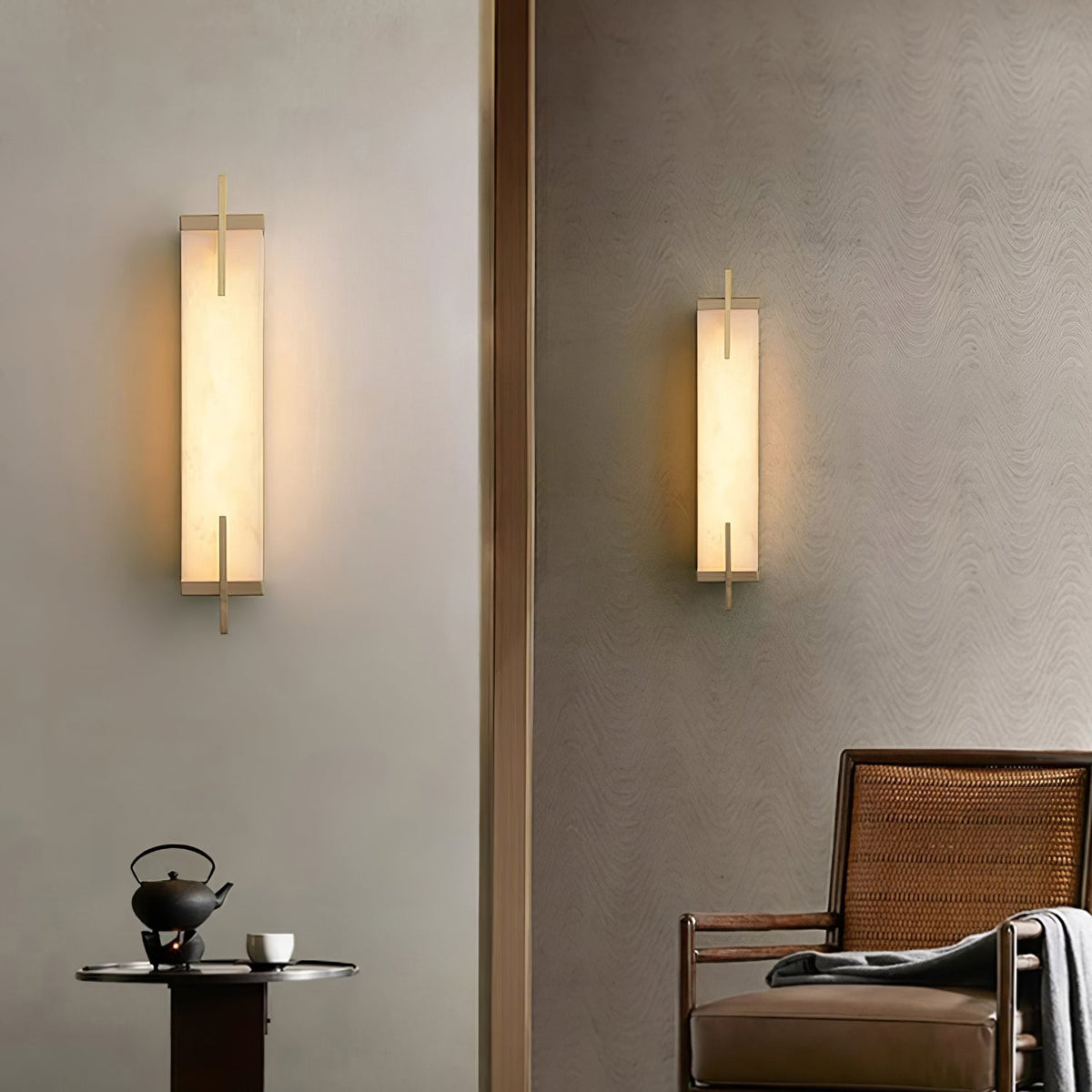 Komino rechthoekige wandlamp in albast