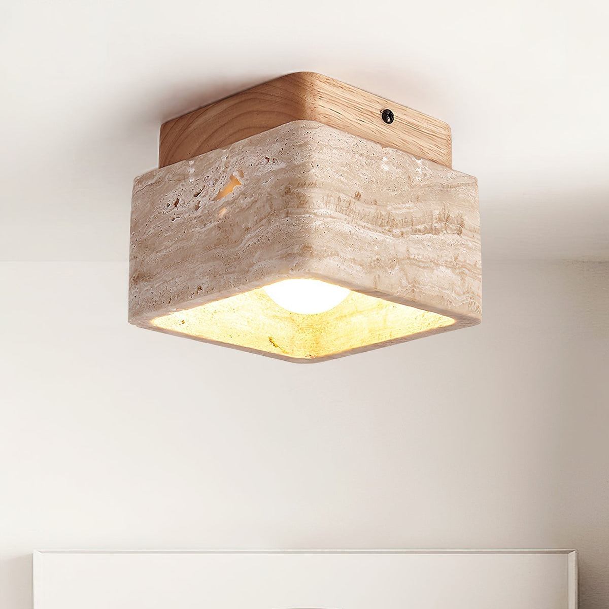 Veloria plafondlamp travertin vierkant vlakke plafondlamp