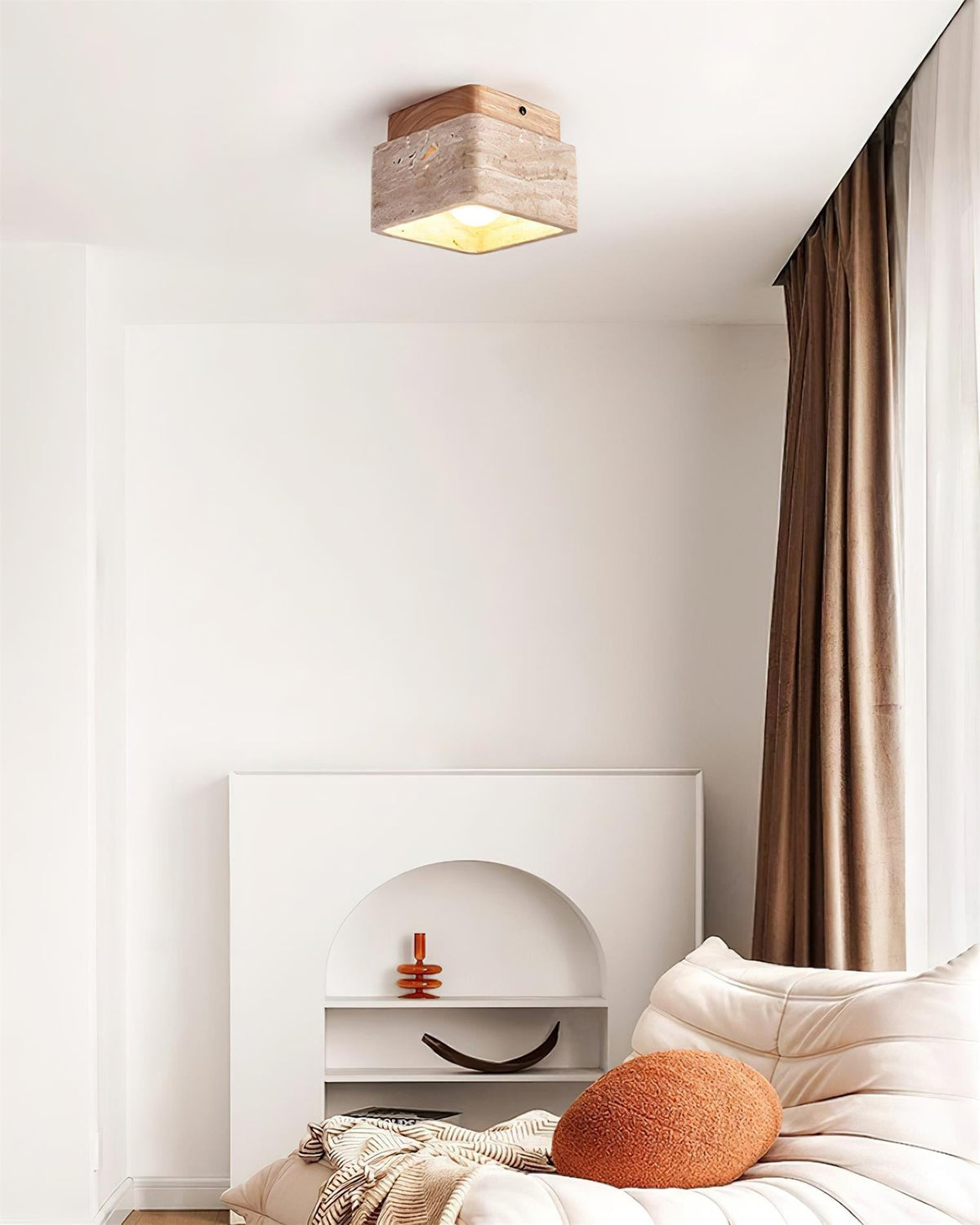 Veloria plafondlamp travertin vierkant vlakke plafondlamp