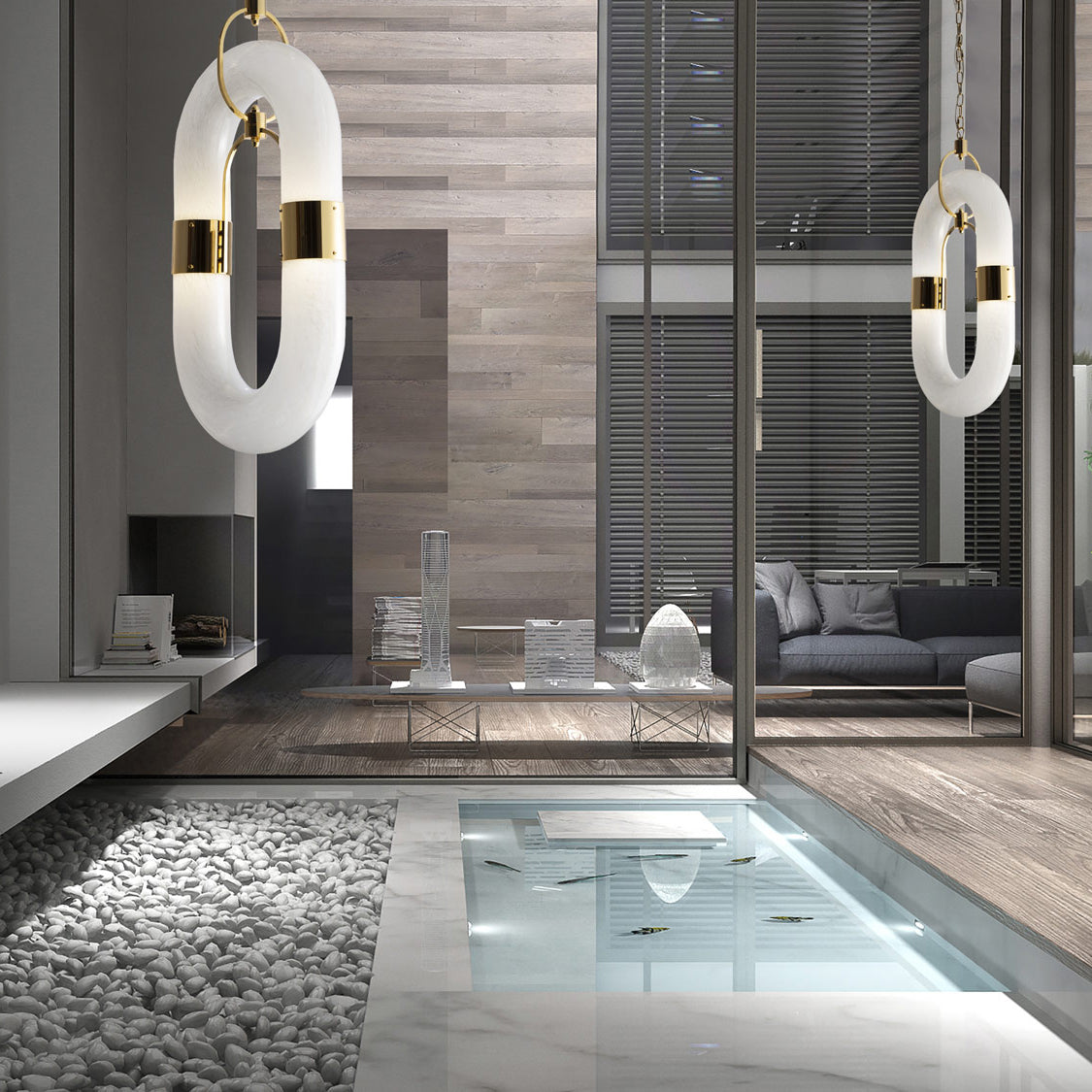 Moderne hanglamp van roestvrij staal met ketting