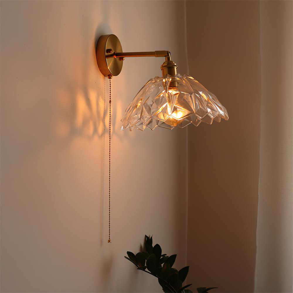 Rilo wandlamp messing met groen/helder glazen kap en trekkoord