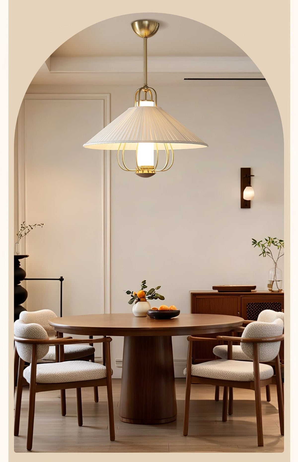 Solisiella hanglamp stof goud LED voor eetkamer