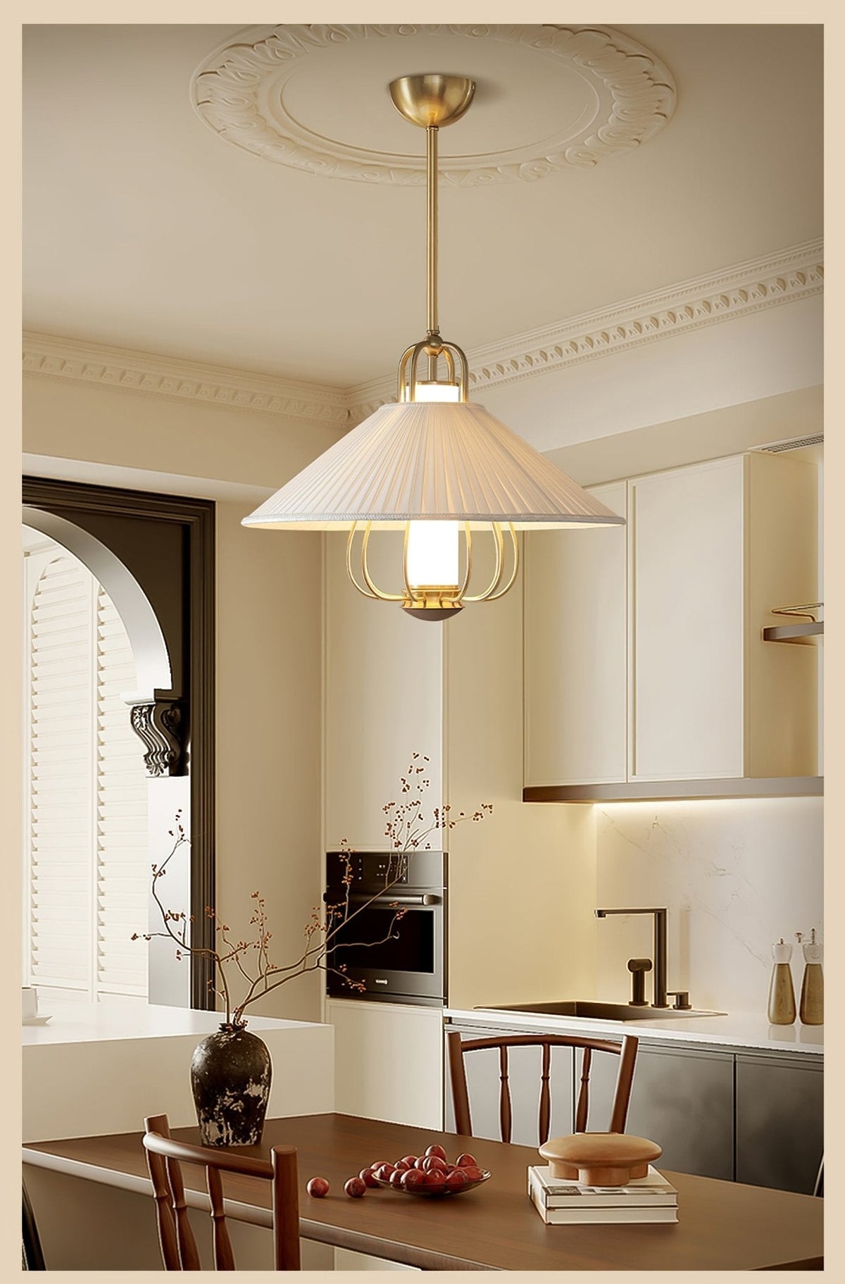 Solisiella hanglamp stof goud LED voor eetkamer