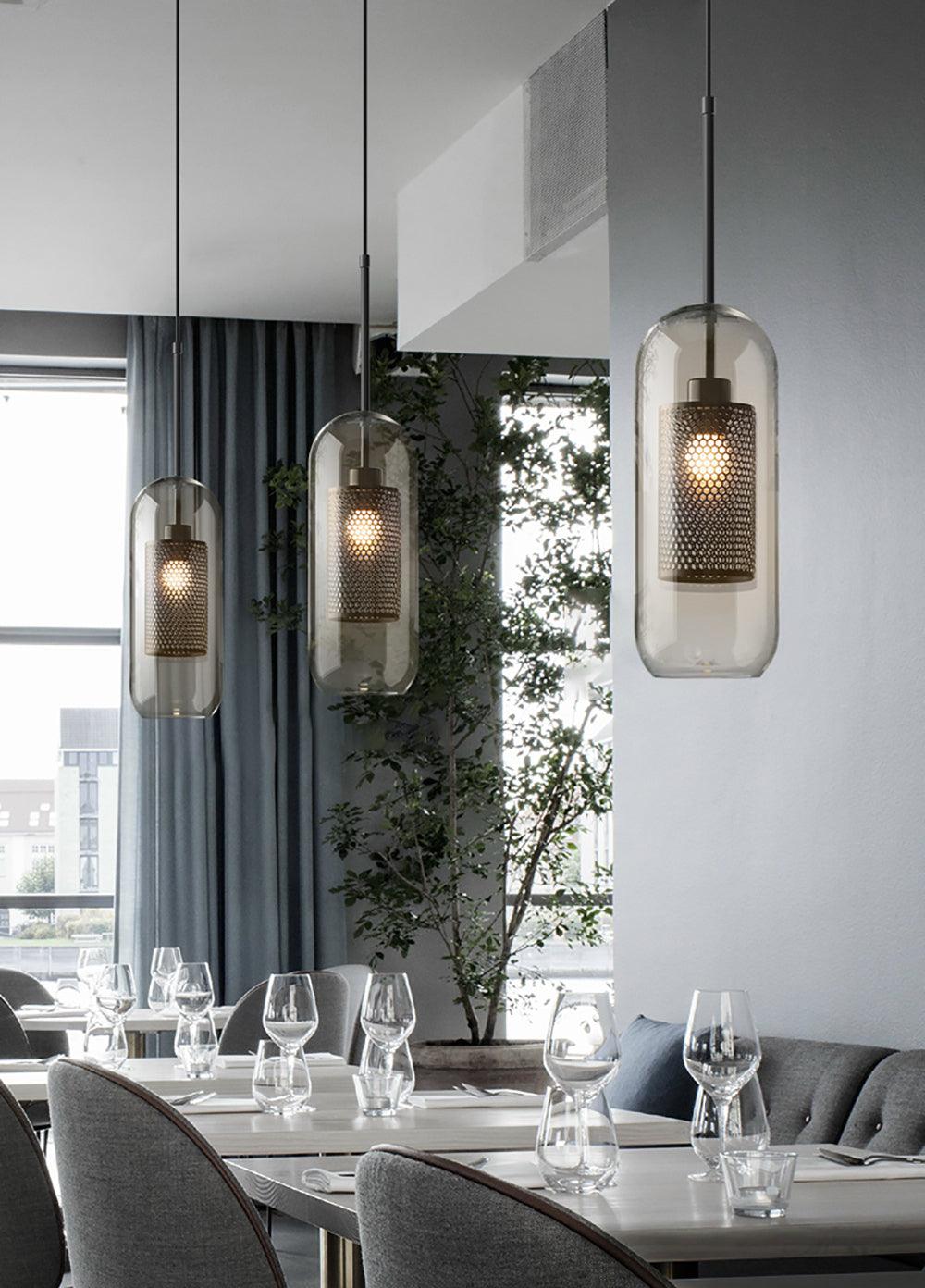 Veleine hanglamp met glazen kap voor woonkamer