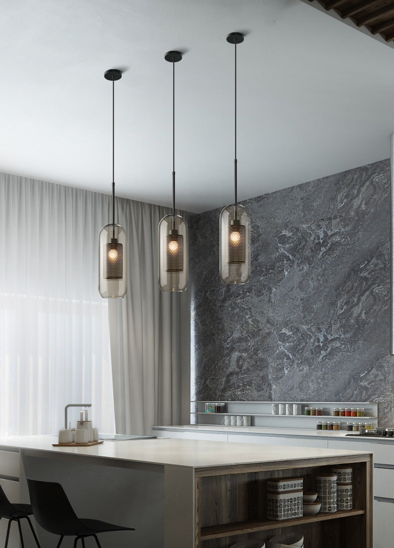 Veleine hanglamp met glazen kap voor woonkamer
