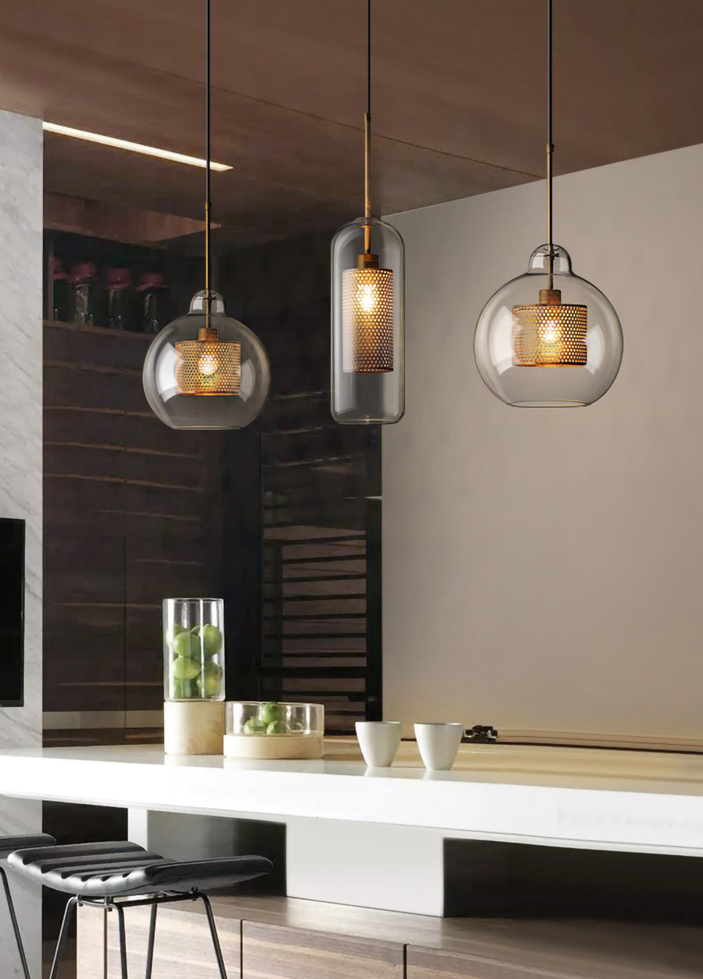 Veleine hanglamp met glazen kap voor woonkamer