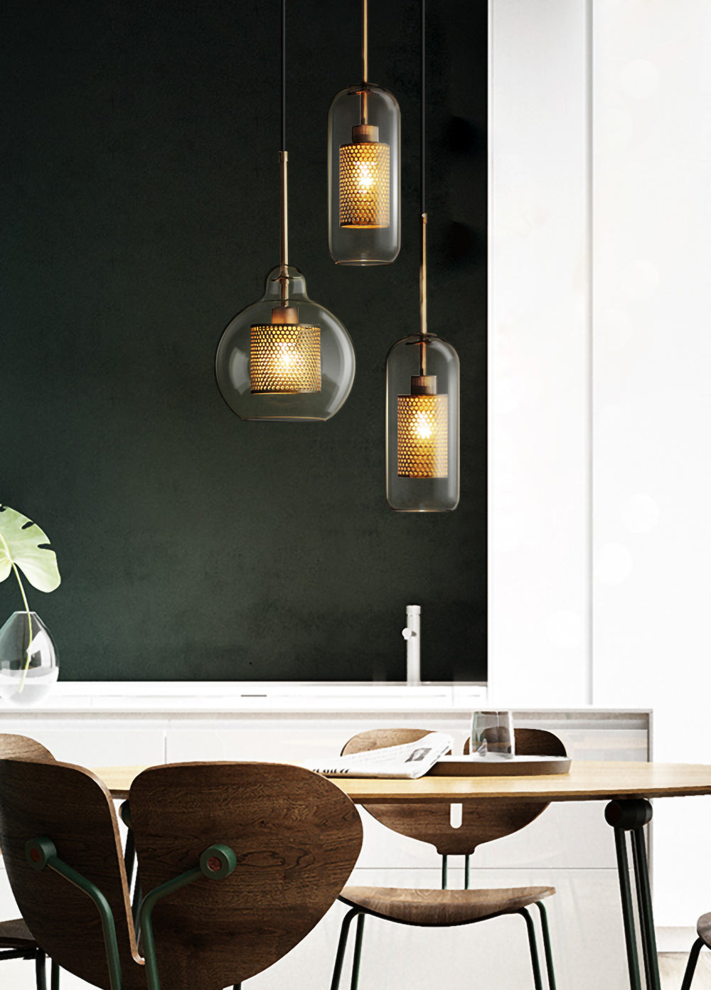 Veleine hanglamp met glazen kap voor woonkamer
