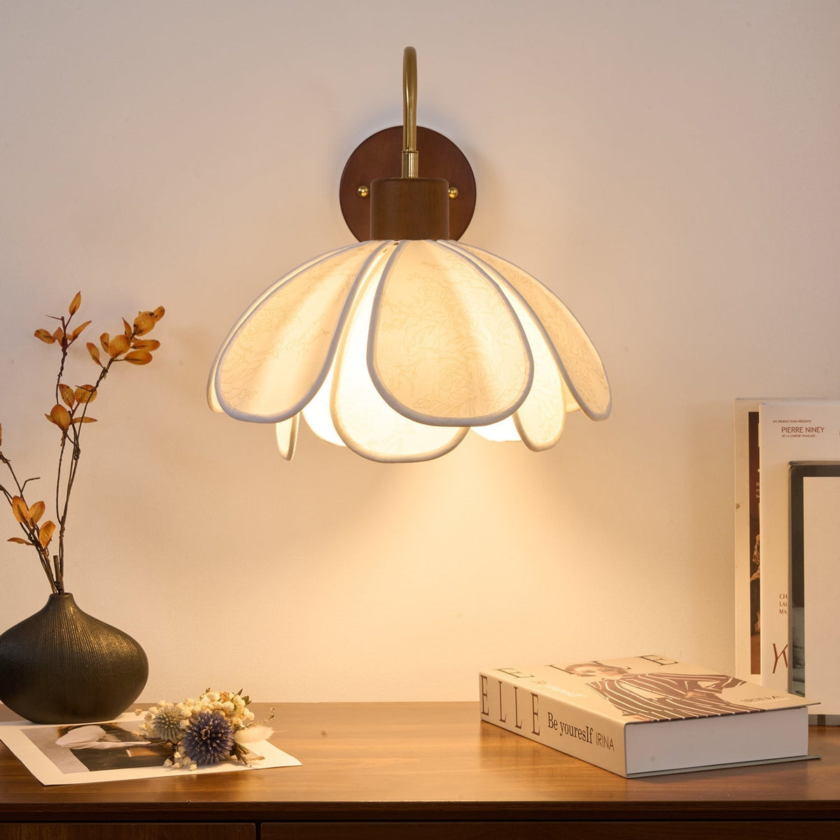 Florayne Vintage Bloemmotief glas wandlamp