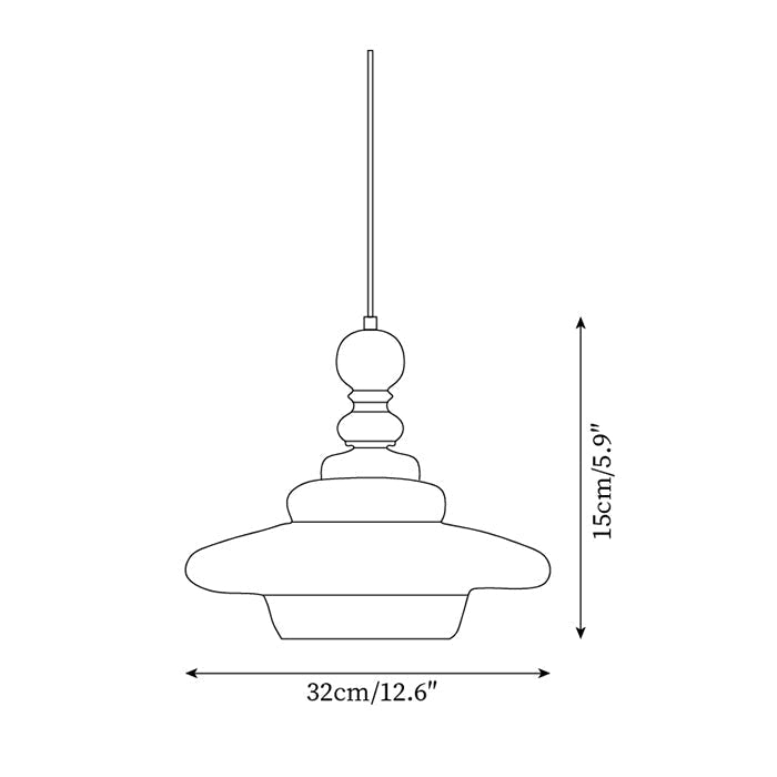 Hanglamp geel glas met walnoothout accent retro
