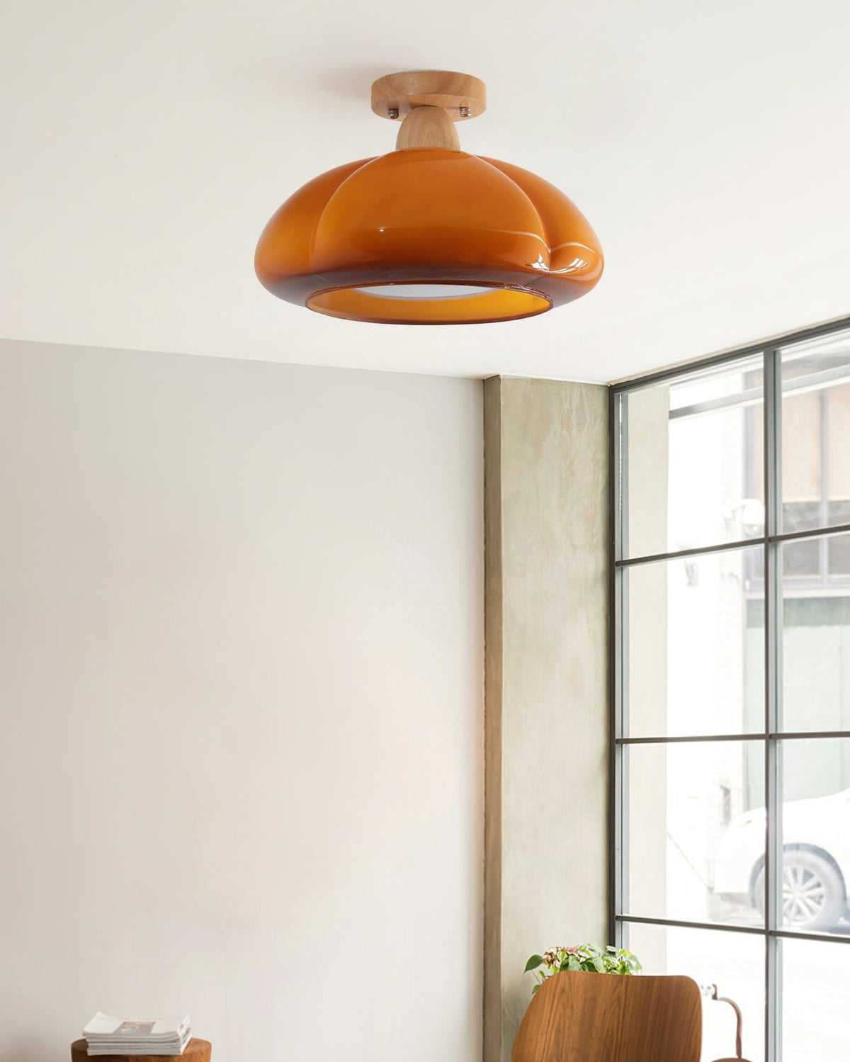 Riva amber glas semi-vlakke plafondlamp