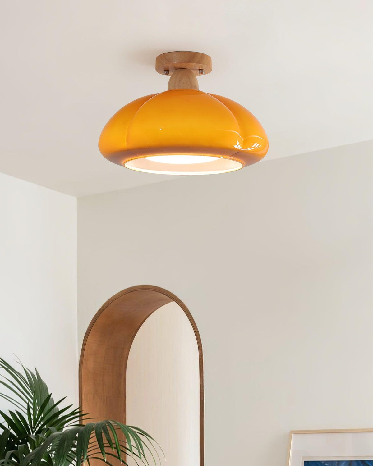 Riva amber glas semi-vlakke plafondlamp