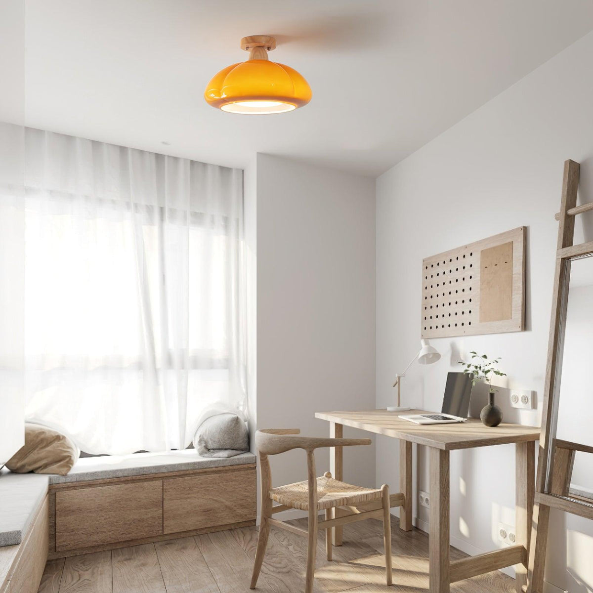 Riva amber glas semi-vlakke plafondlamp