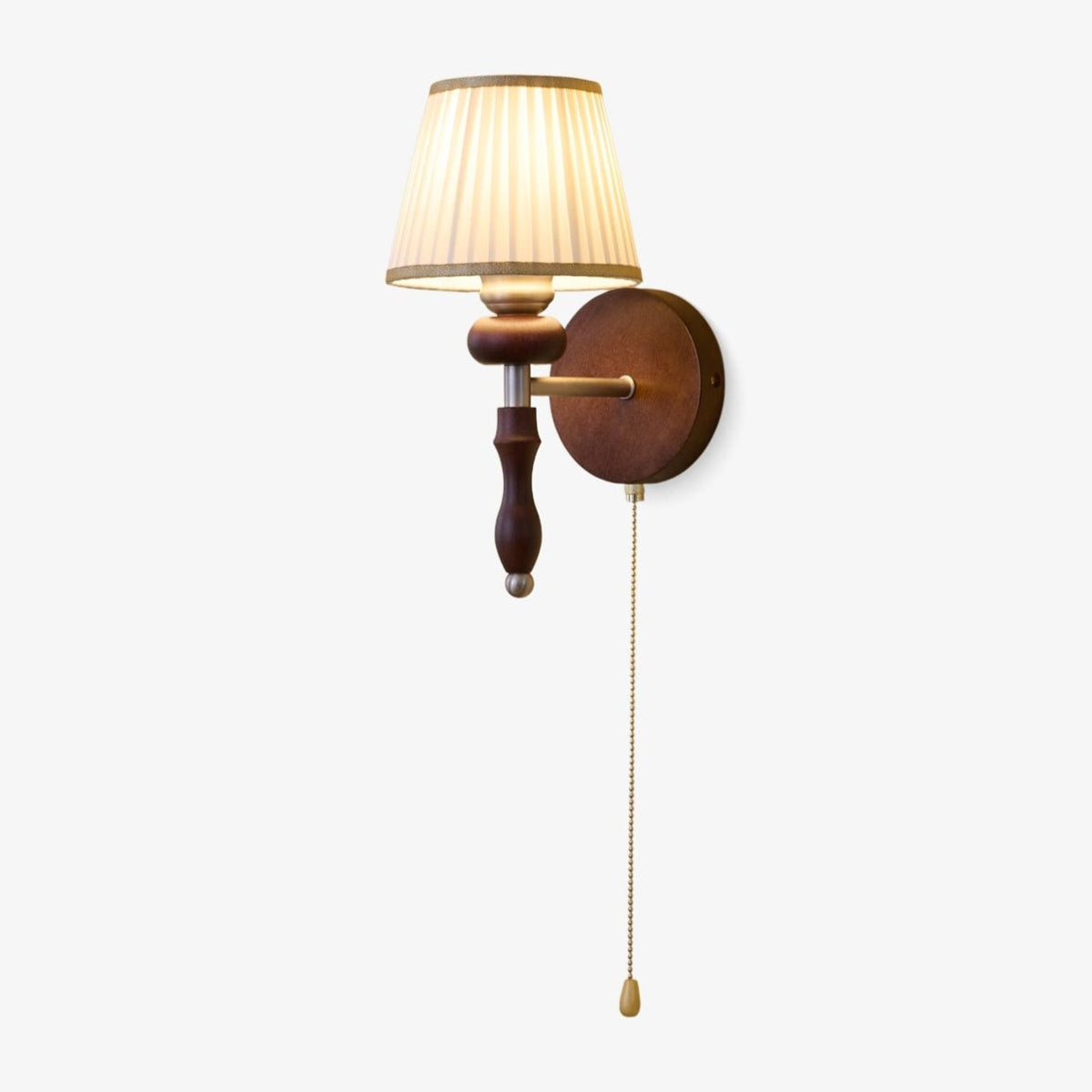 Eshae Premium Noordse kunst wandlamp met stoffen kap en hout
