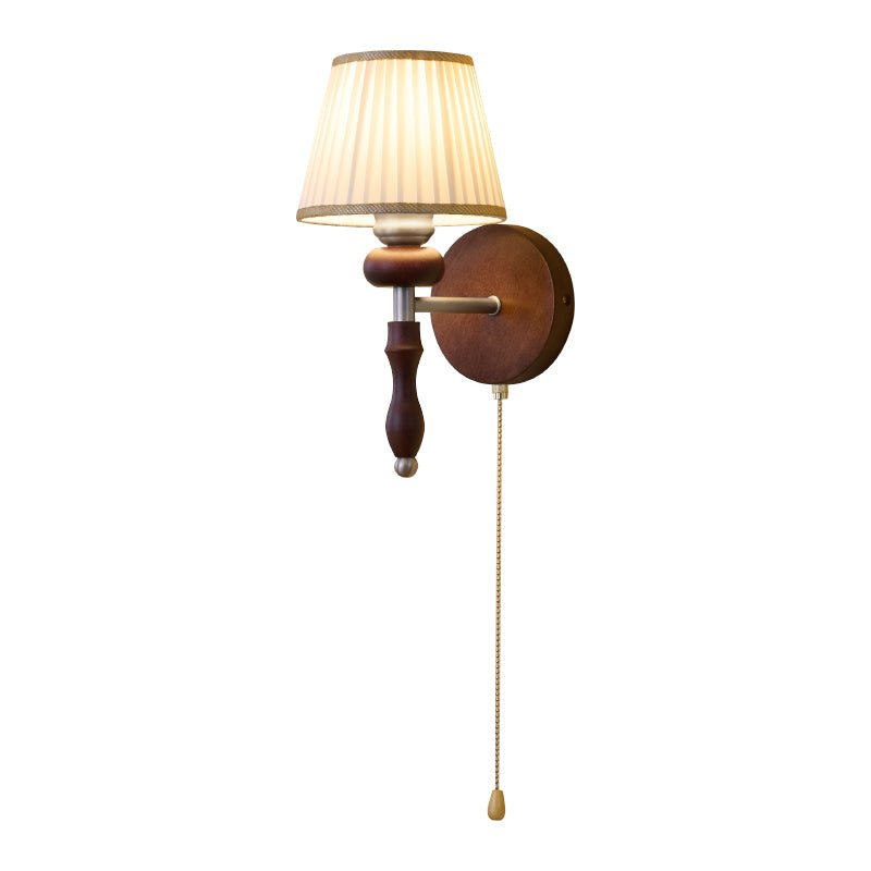 Eshae Premium Noordse kunst wandlamp met stoffen kap en hout