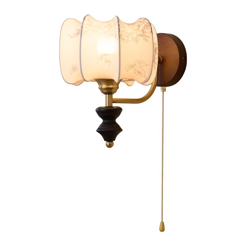 Eshae Premium Noordse kunst wandlamp met stoffen kap en hout
