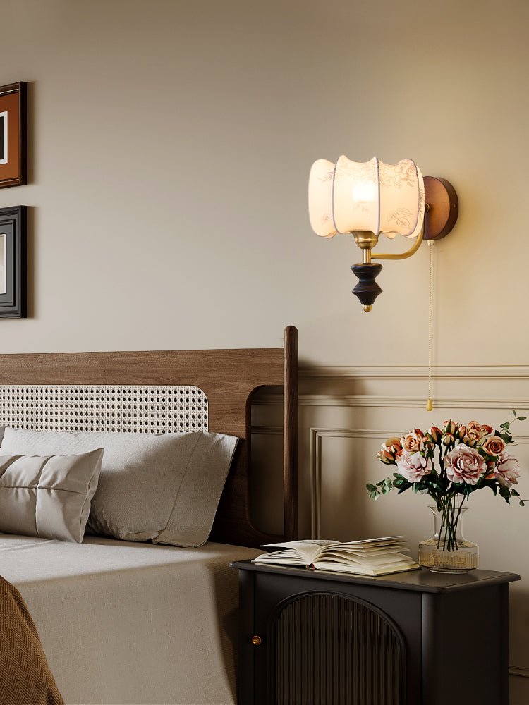 Eshae Premium Noordse kunst wandlamp met stoffen kap en hout
