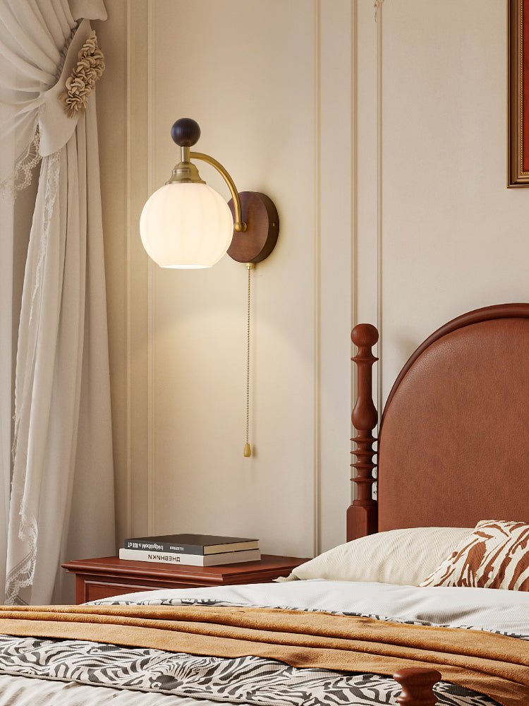 Eshae Premium Noordse kunst wandlamp met stoffen kap en hout