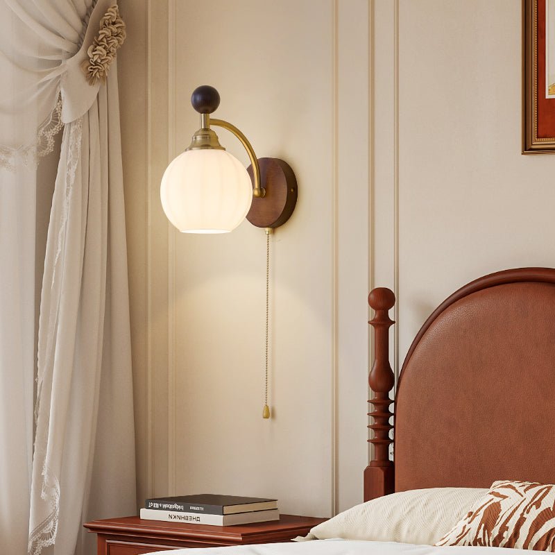 Eshae Premium Noordse kunst wandlamp met stoffen kap en hout