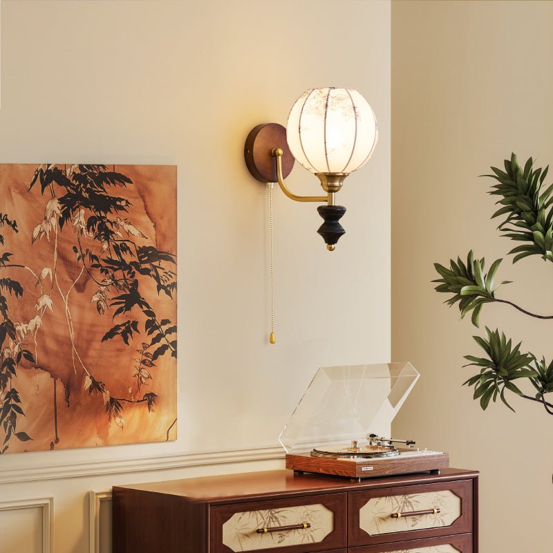 Eshae Premium Noordse kunst wandlamp met stoffen kap en hout