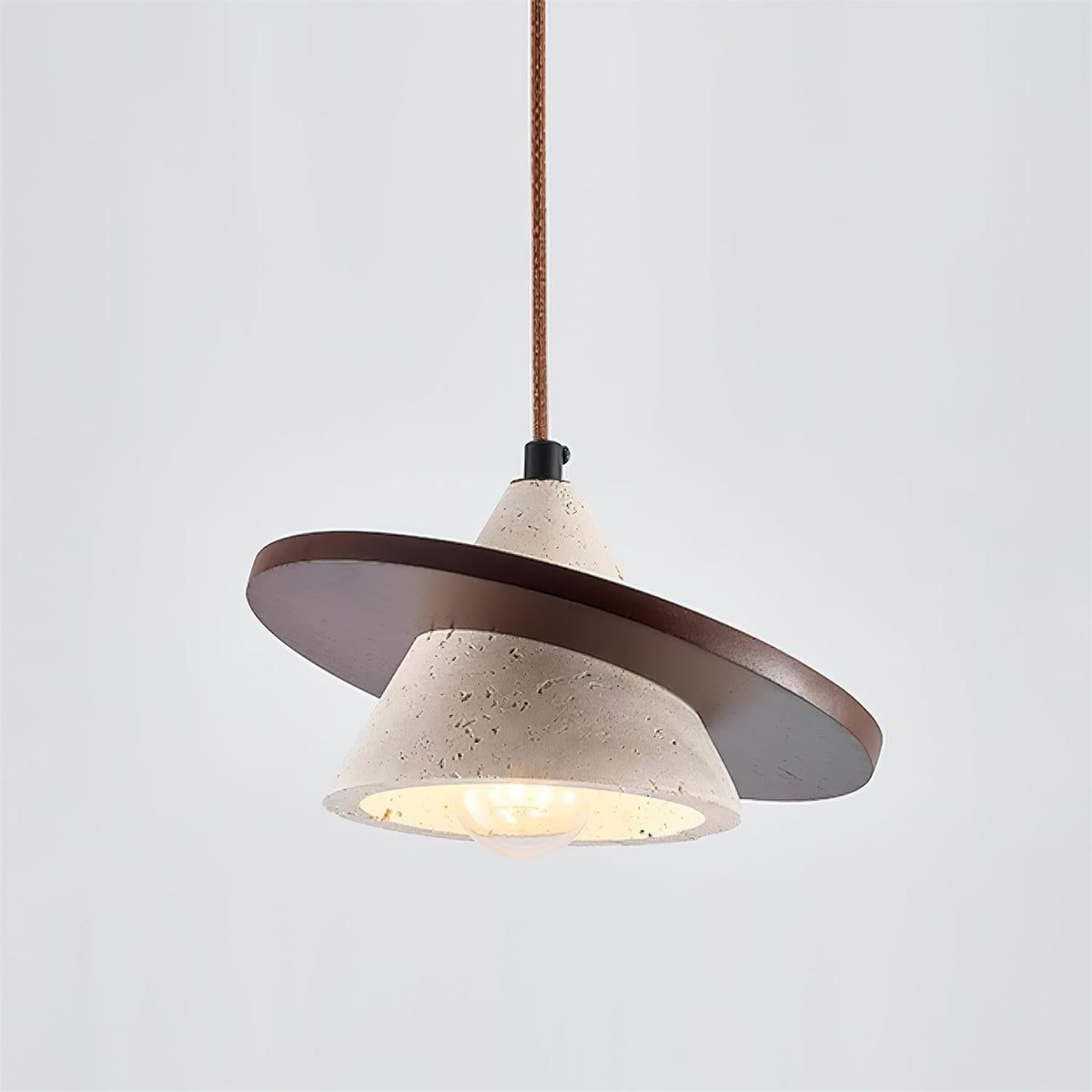 Sereora hanglamp met houten schijf in travertin