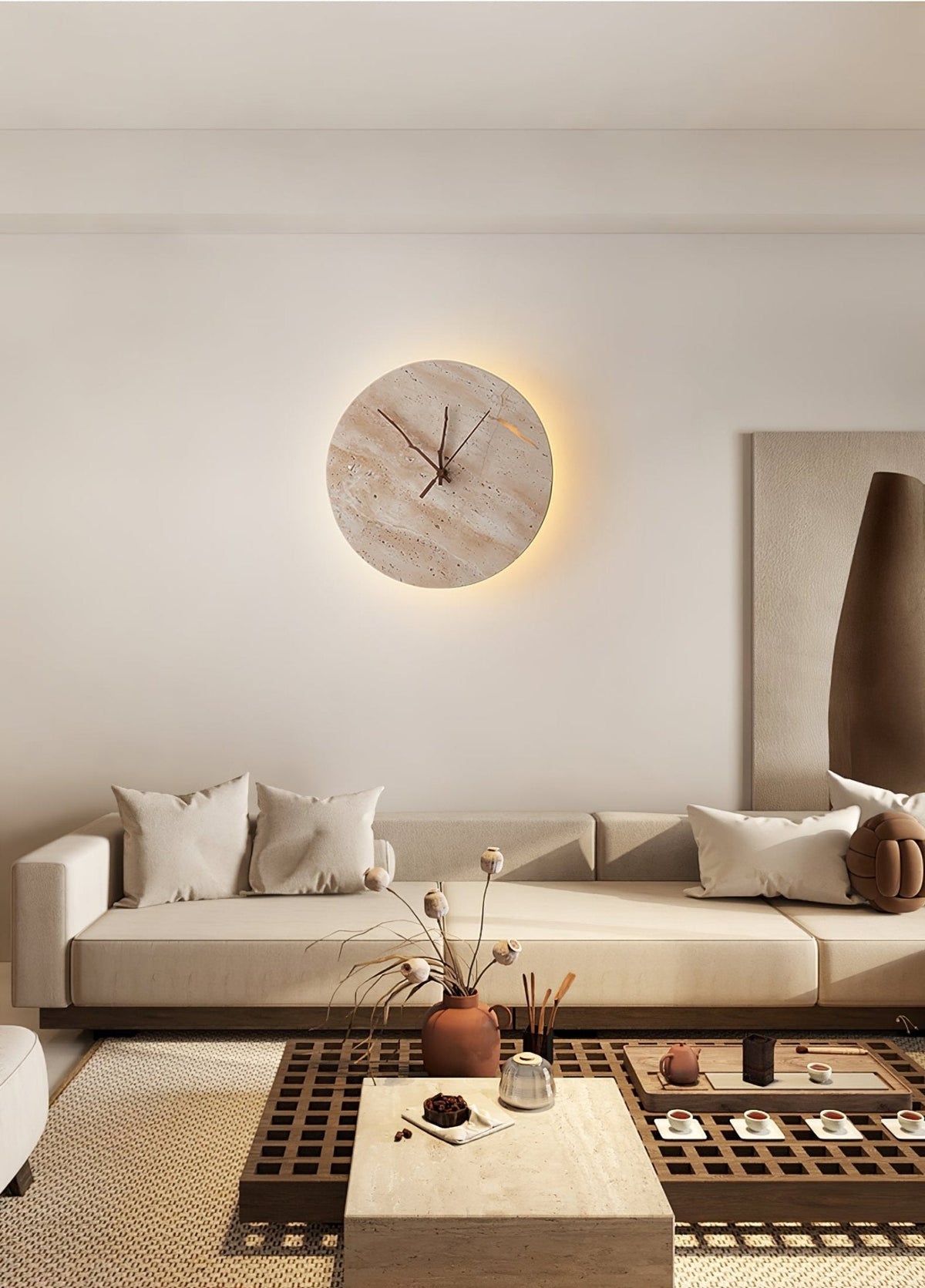 Nororielle minimalistische wandlamp van geel travertin