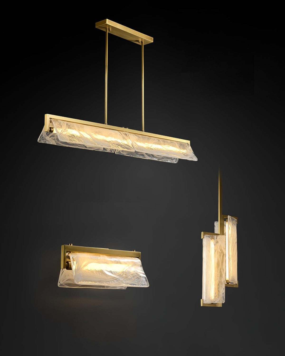 Dir wandlamp van messing met glas in Noordse kunst Cloud Fog stijl