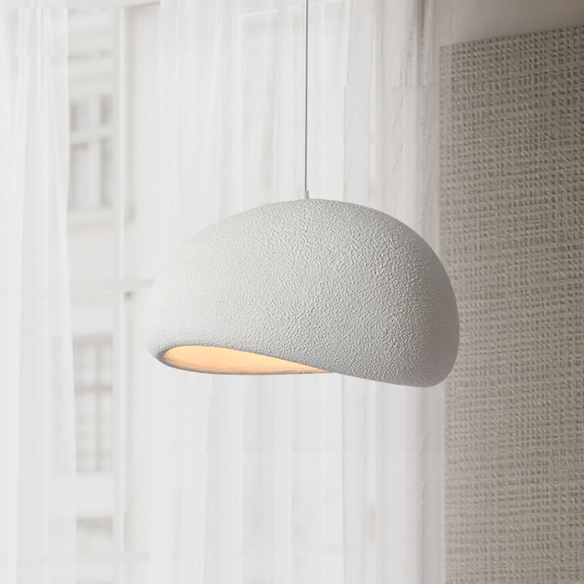 Ecor hanglamp kalkstenen halfrond met stekker in wabi-sabi stijl