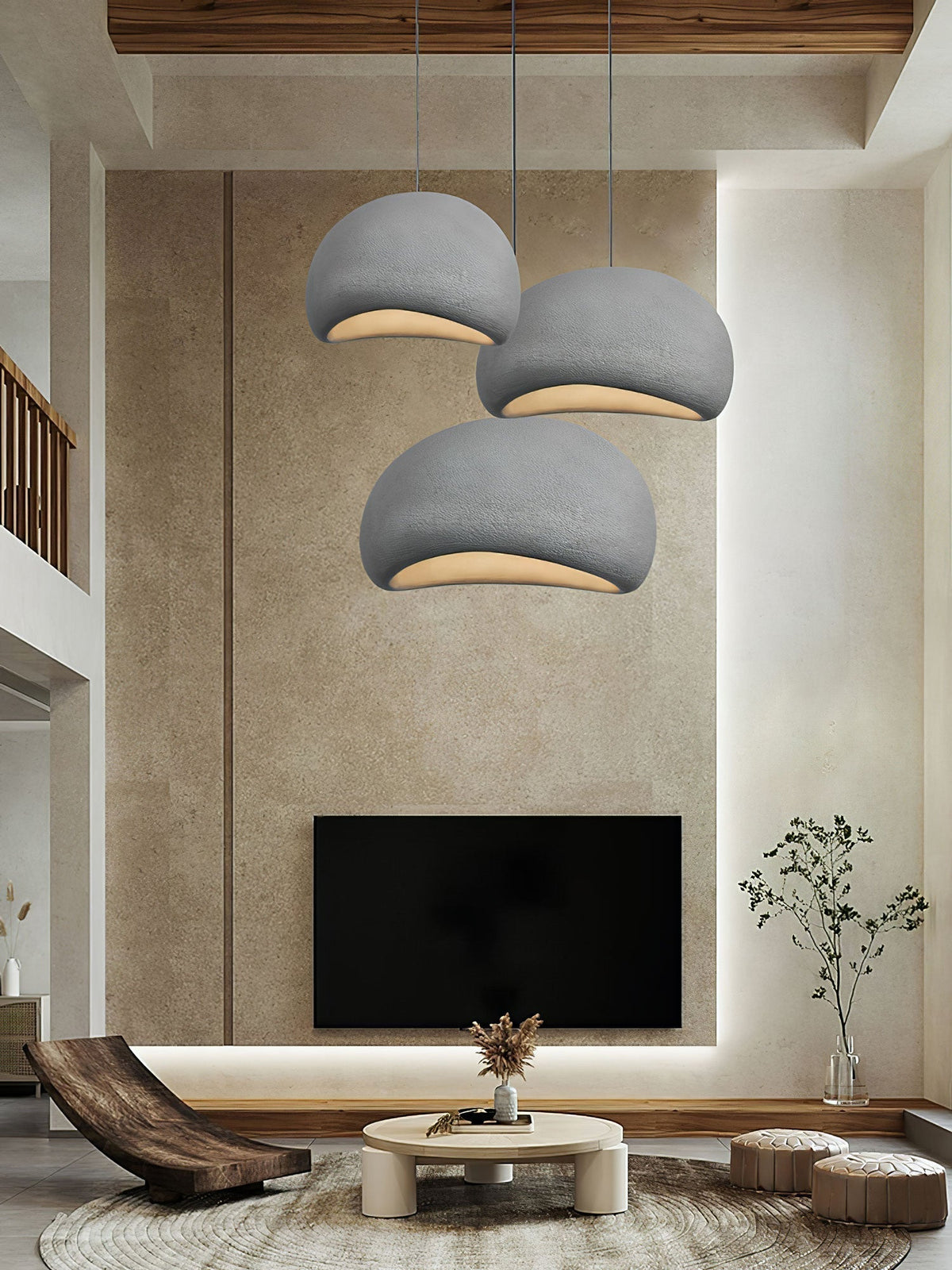 Ecor hanglamp kalkstenen halfrond met stekker in wabi-sabi stijl