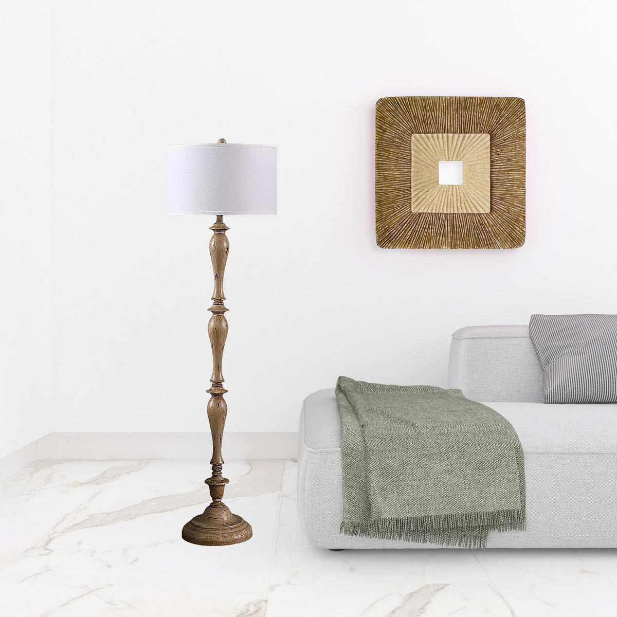 Coastal houten vloerlamp met stoffen kap