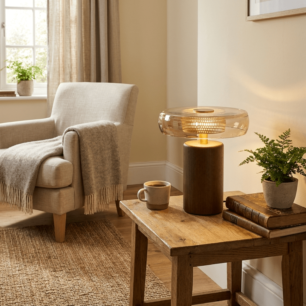Renelia Disc tafellamp Walnootkleur