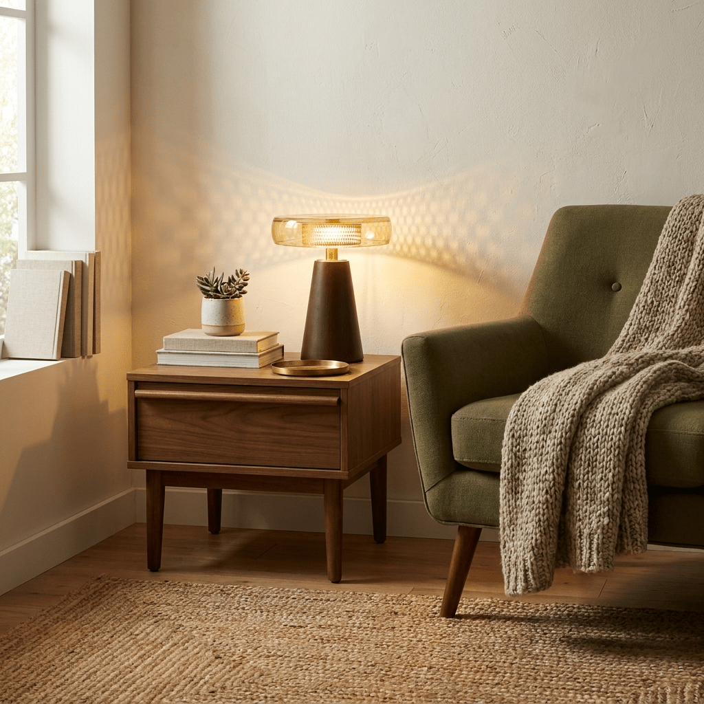 Renelia Disc tafellamp Walnootkleur
