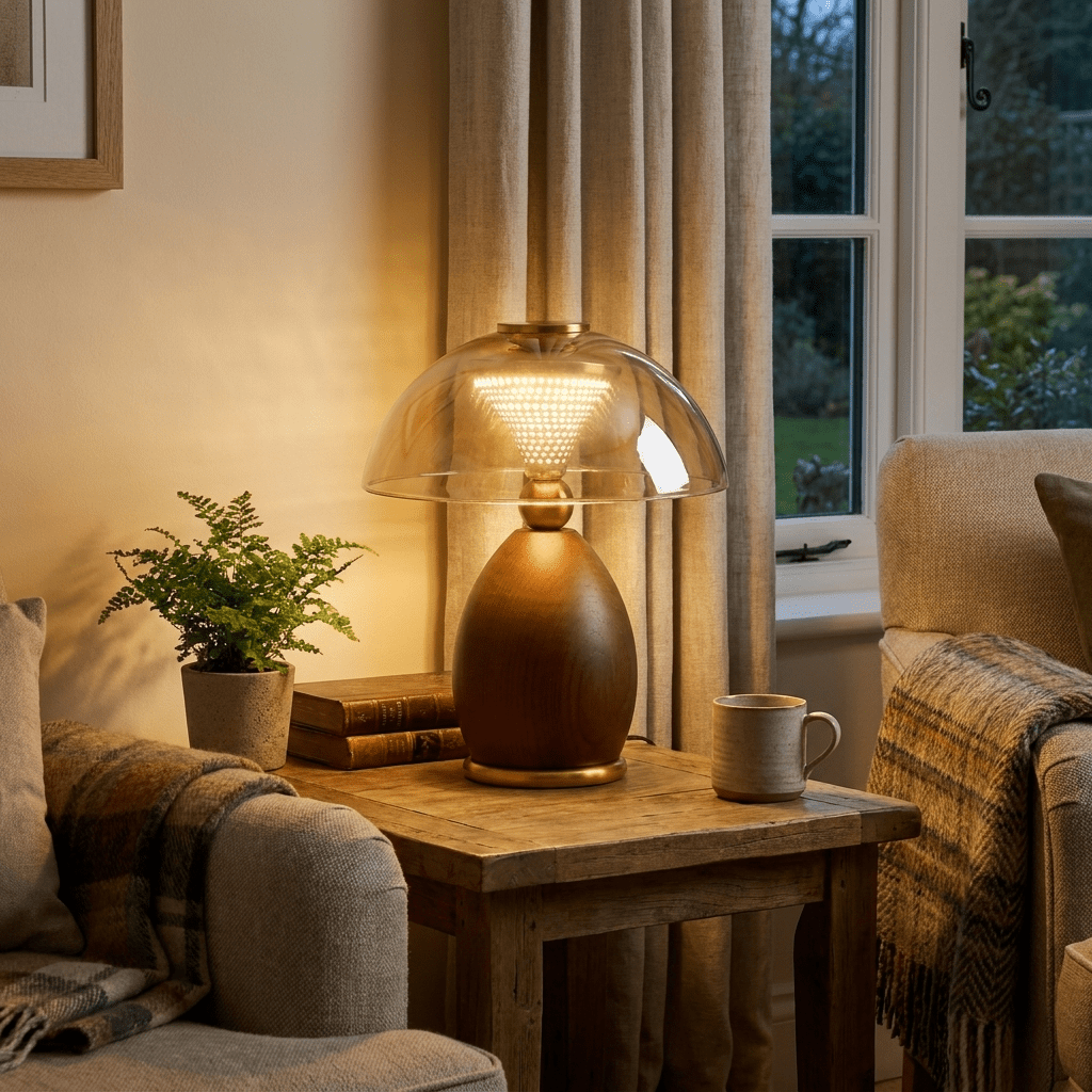 Renelia Disc tafellamp Walnootkleur