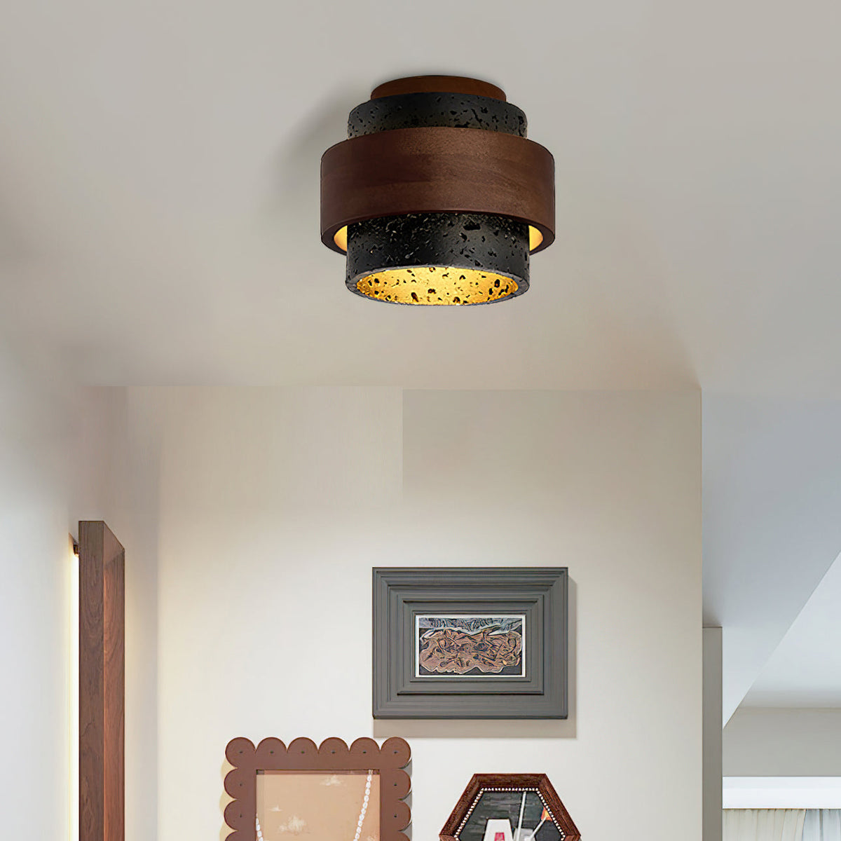 Noruaine zwarte travertin plafondlamp
