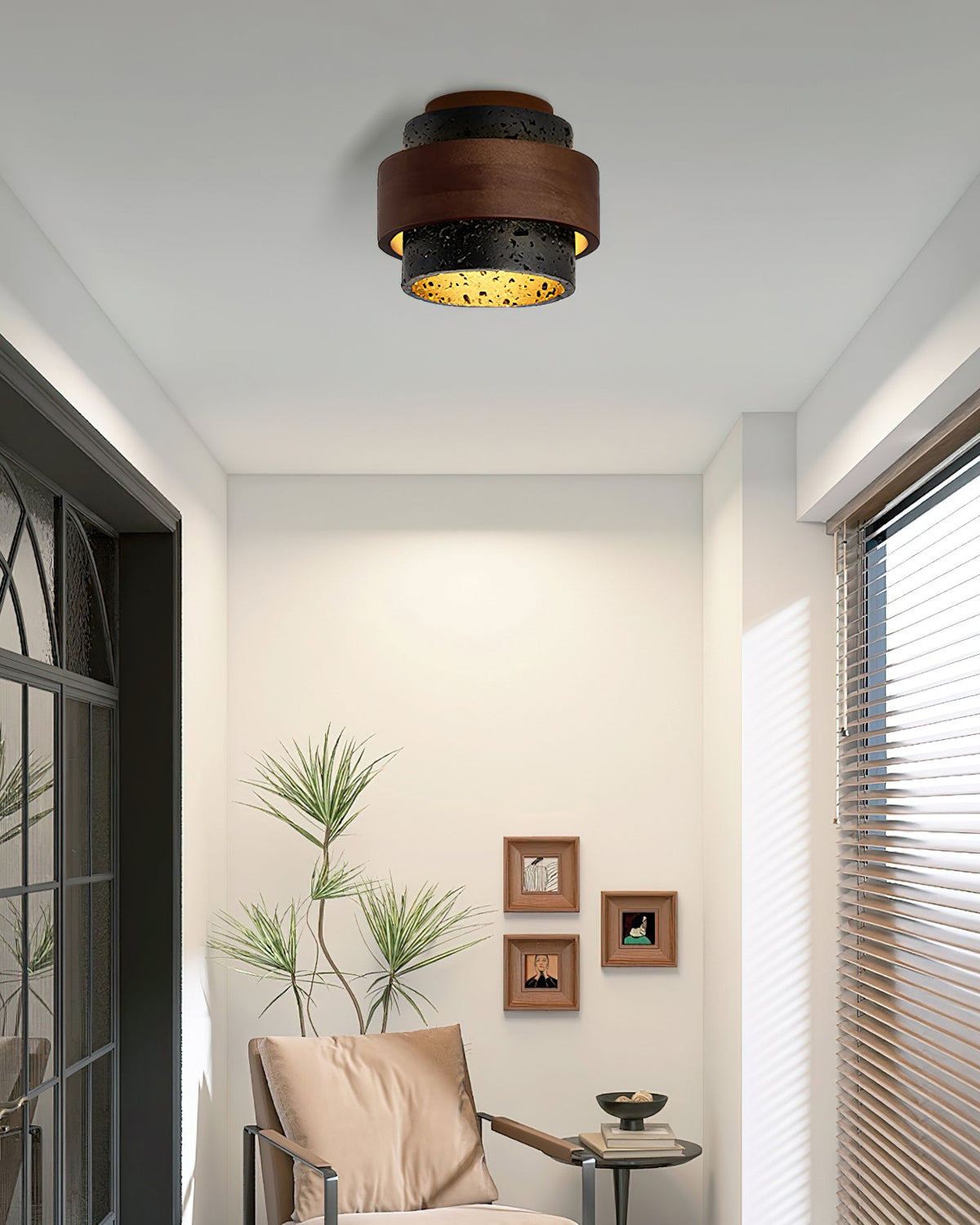 Noruaine zwarte travertin plafondlamp