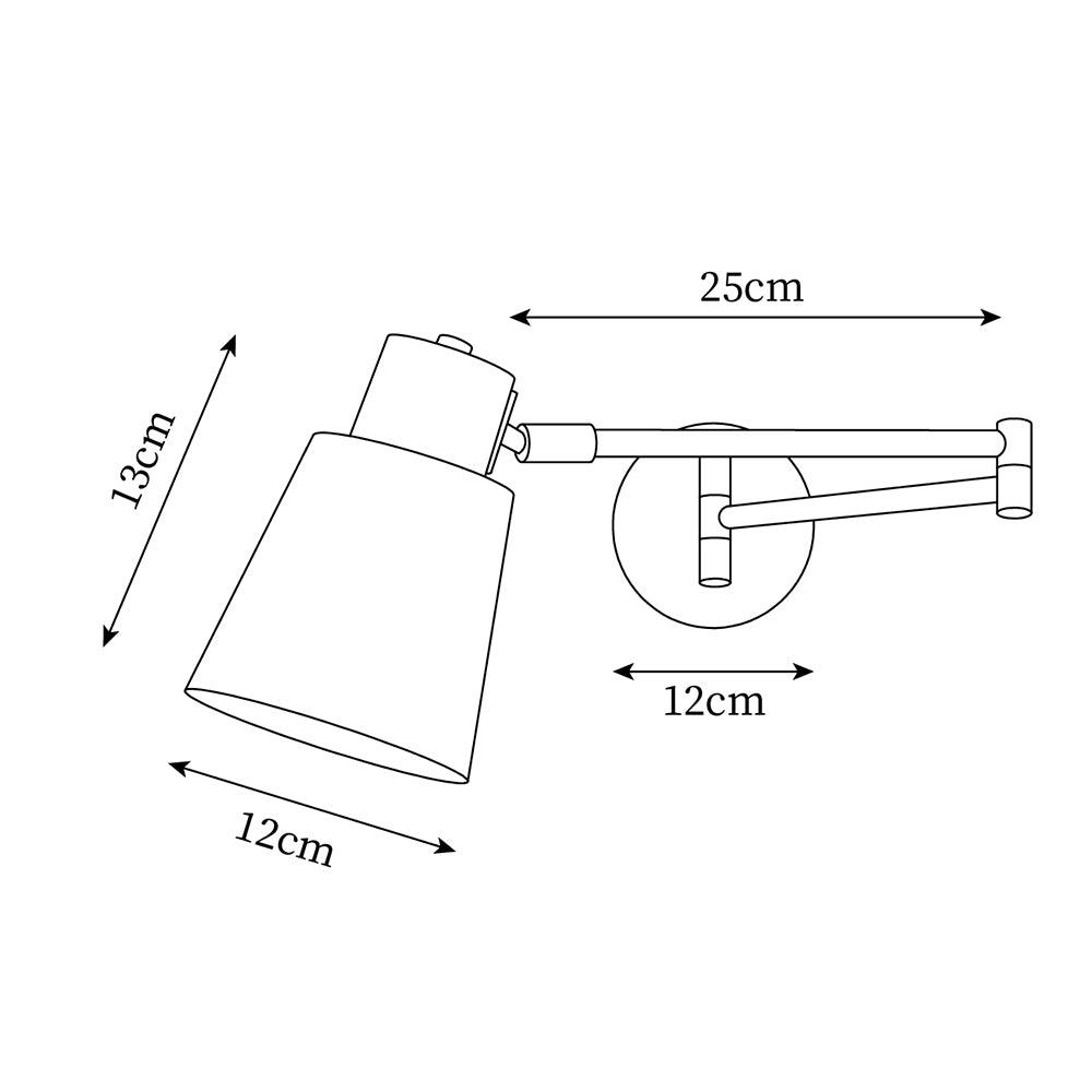 Moderne wandlamp met verstelbare arm, conische kap en houten basis voor de studie