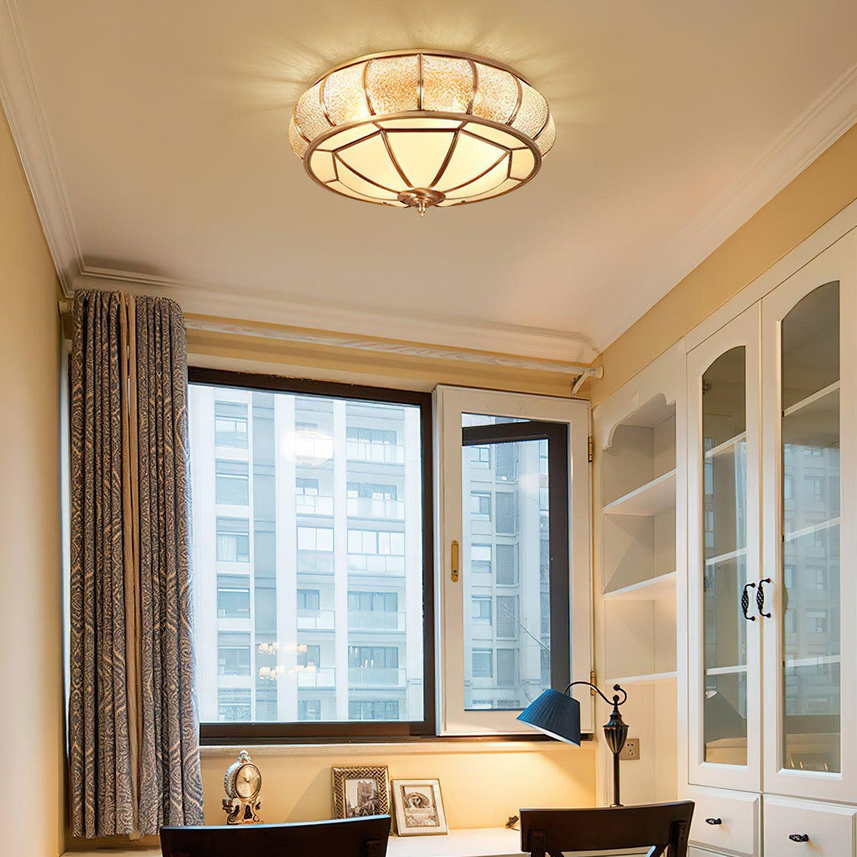 Deu Postmodern luxe Drum messing glas plafondlamp