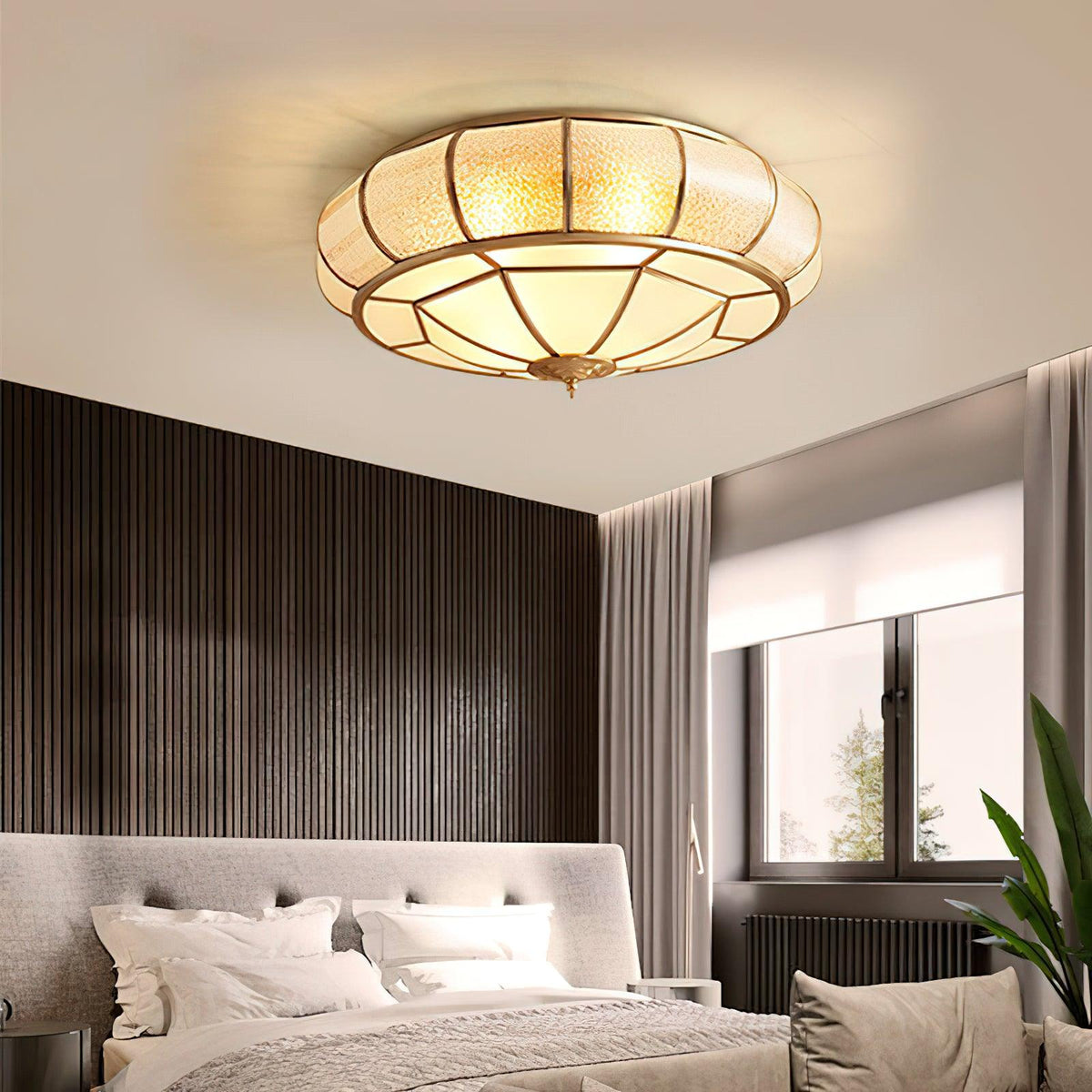 Deu Postmodern luxe Drum messing glas plafondlamp
