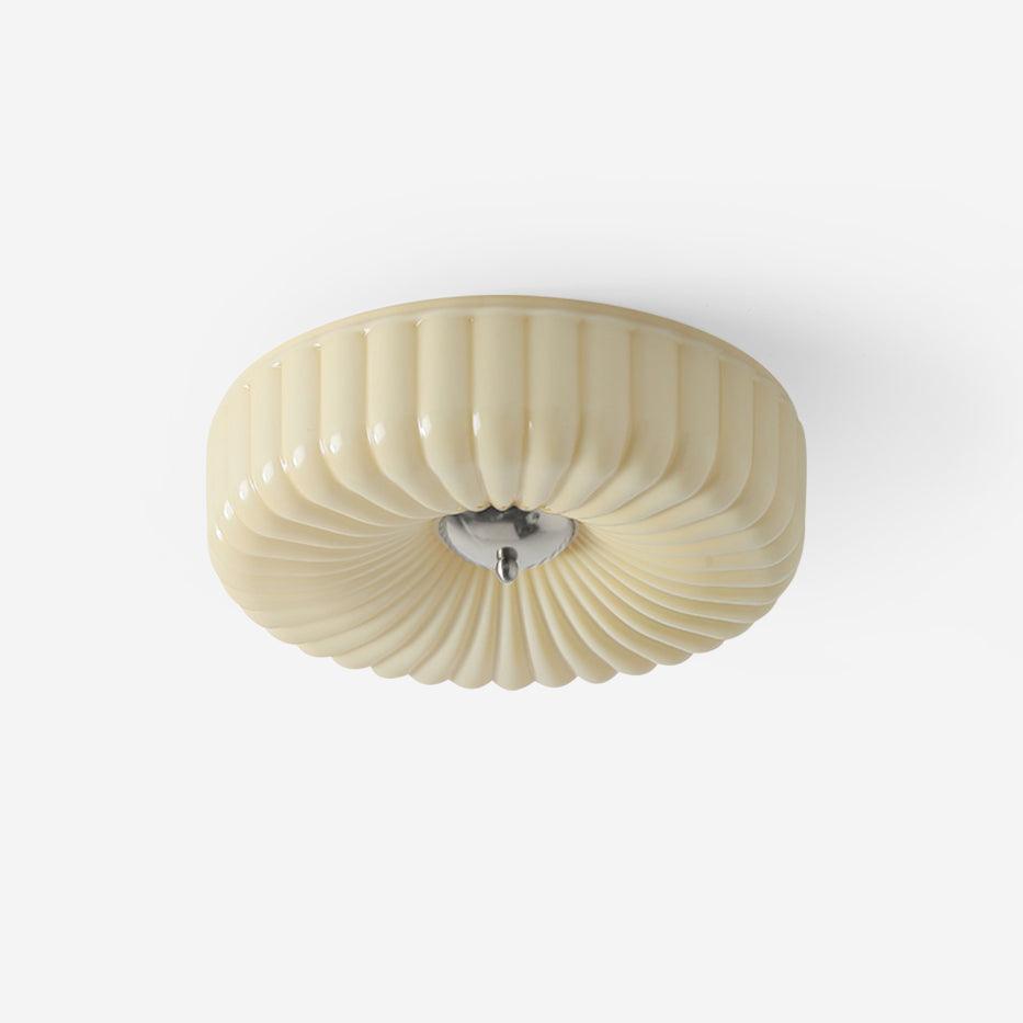 Mivone crème plafondlamp van glas met ribbelglas