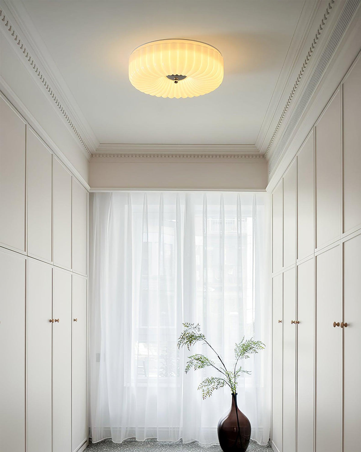 Mivone crème plafondlamp van glas met ribbelglas
